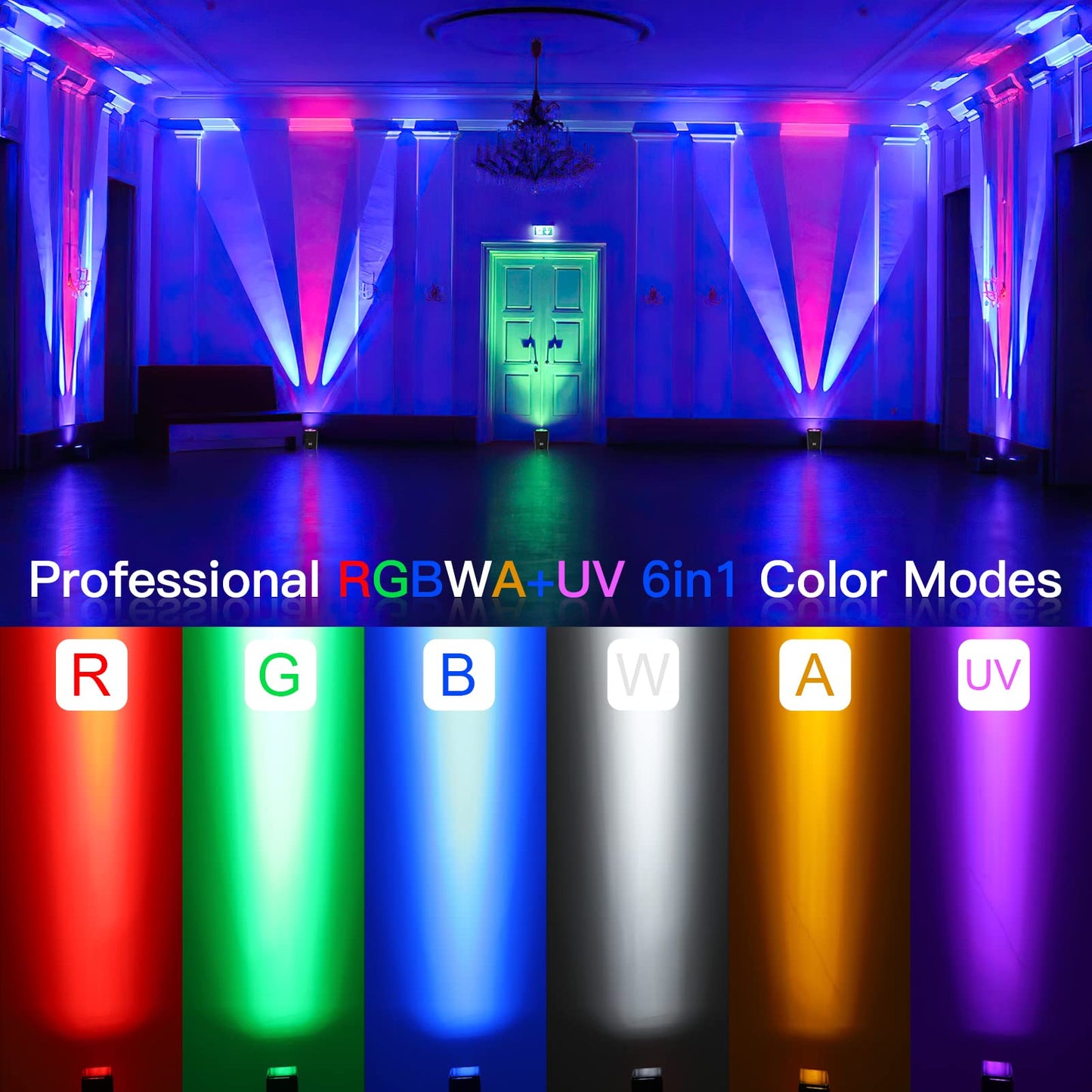 PUZILOZA 4PCS 108W LED Par Lights Battery Powered with Bag via APP, RGBWA+UV DMX Built-in rechargeable 8800mAh battery Stage Light Uplight with Remote Control for DJ Bar KTV Wedding Birthday.