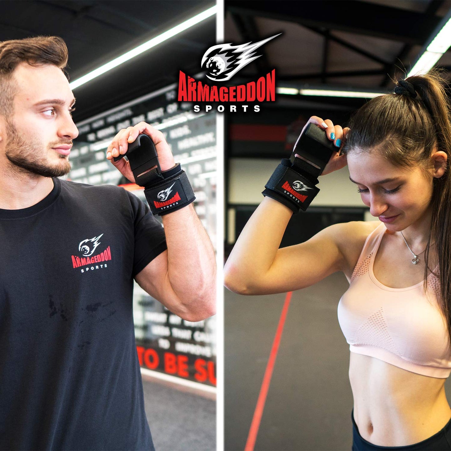 Lifting straps support strength training fitness hooks. Power metal hooks used for weightlifting. Wristbands made of neoprene and padded for deadlifts in the gym. Grip straps for added support.