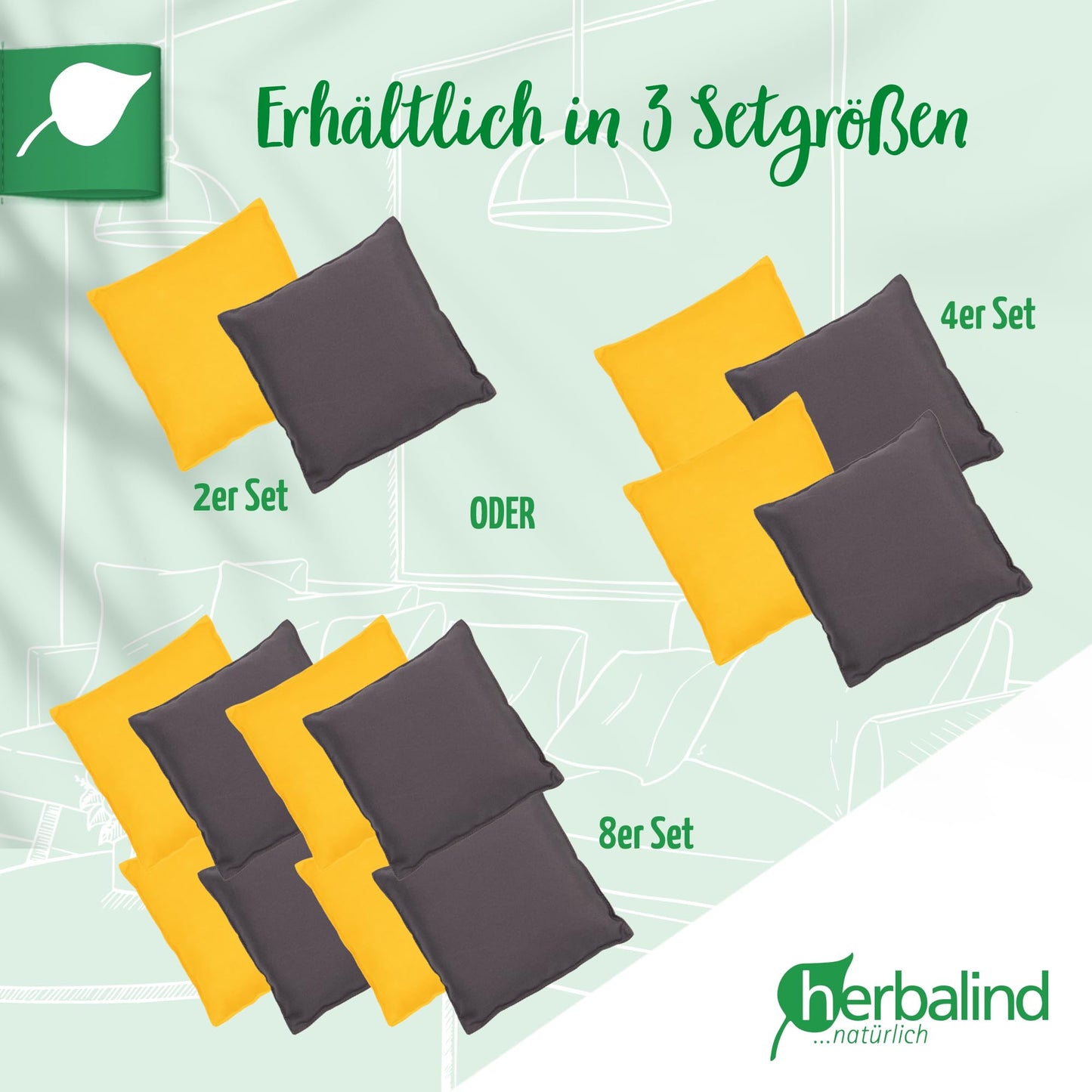 Herbalind Original Cornhole Game Bean Bag Set - high-quality toss bags 15x15cm, ideal for outdoor Cornhole board game, made from 100% cotton with 400g corn filling (Yellow and Anthracite)