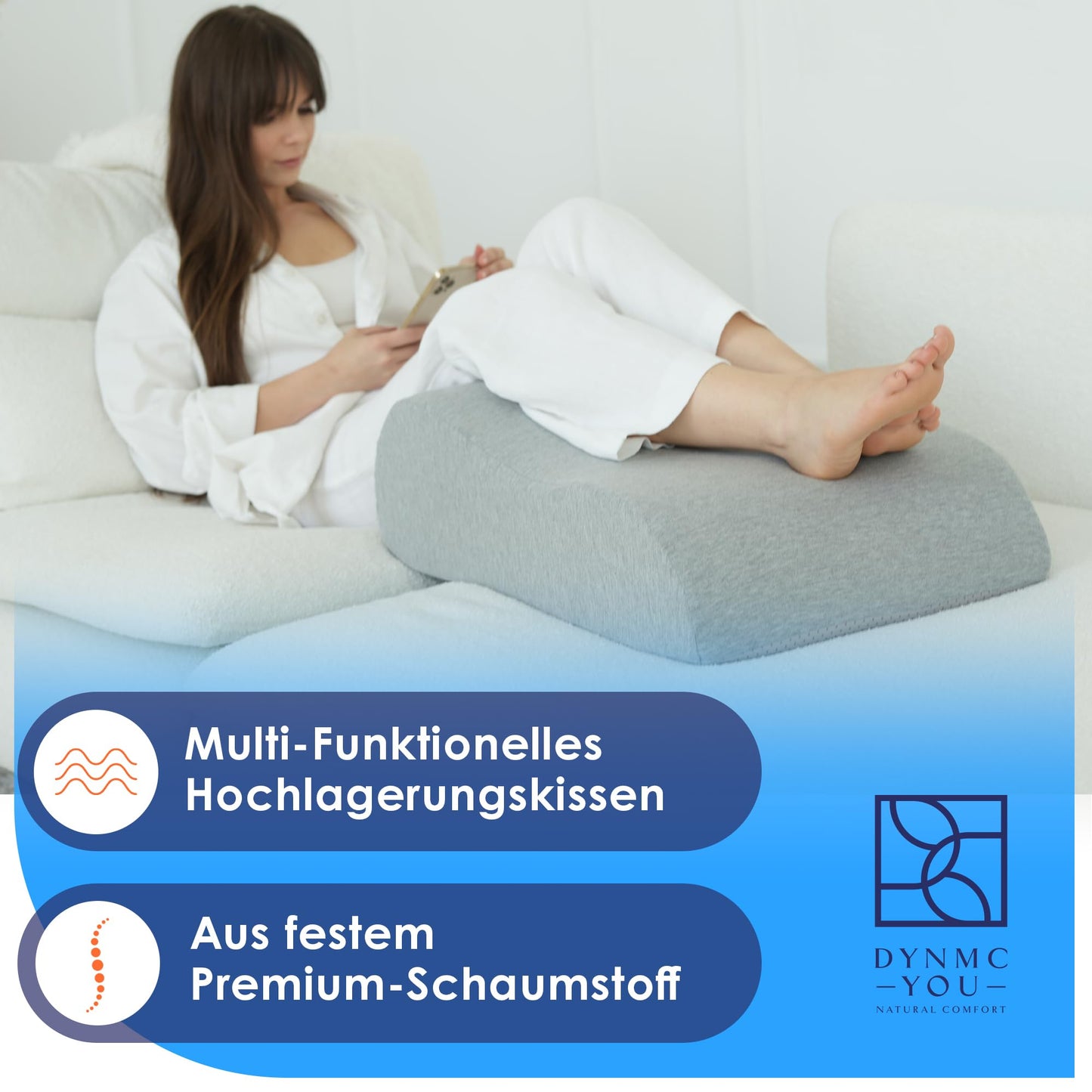 Ergonomic leg pillow for elevating legs, relieving leg strain. Ideal for adults, Oeko-Tex certified. Great leg support cushion.
