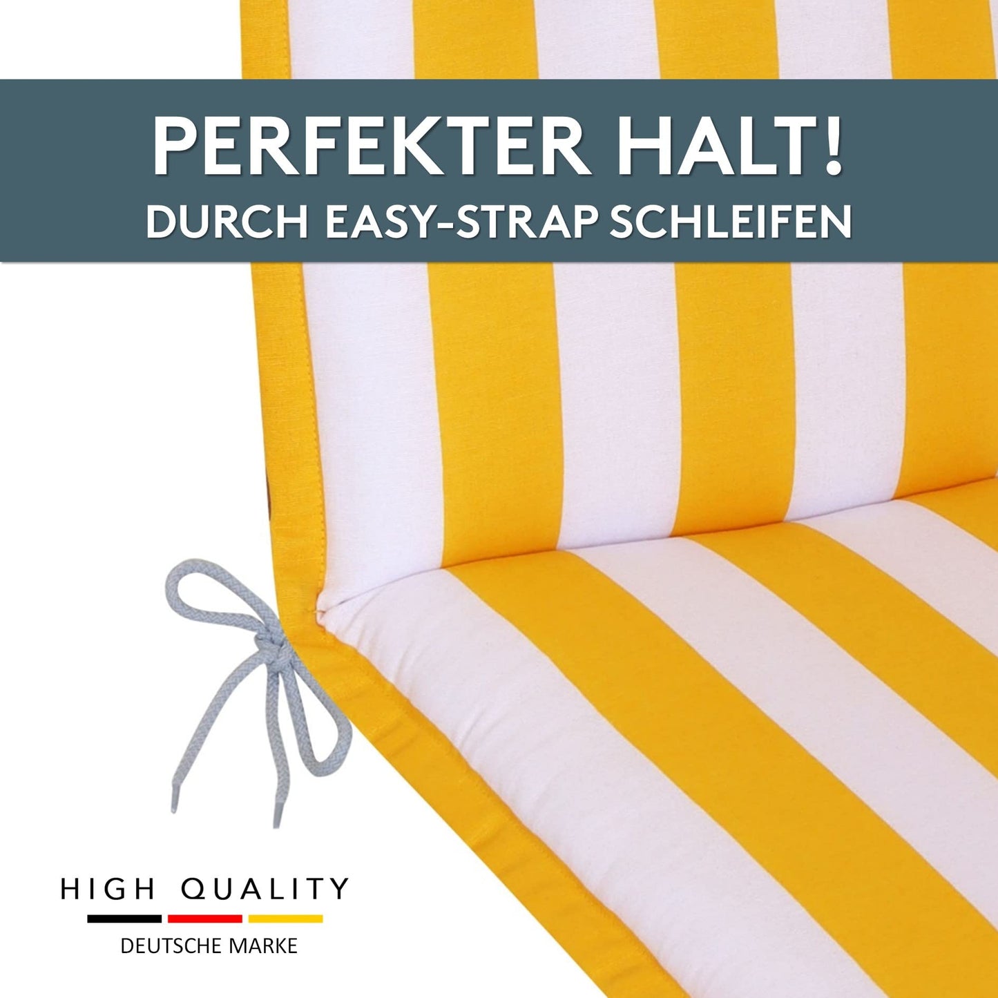 LILENO HOME garden chair cushions in yellow block stripes as a set of 2 low-backrests - comfortable lying as seat cushions for garden furniture - chair pads for garden chairs and folding chairs.