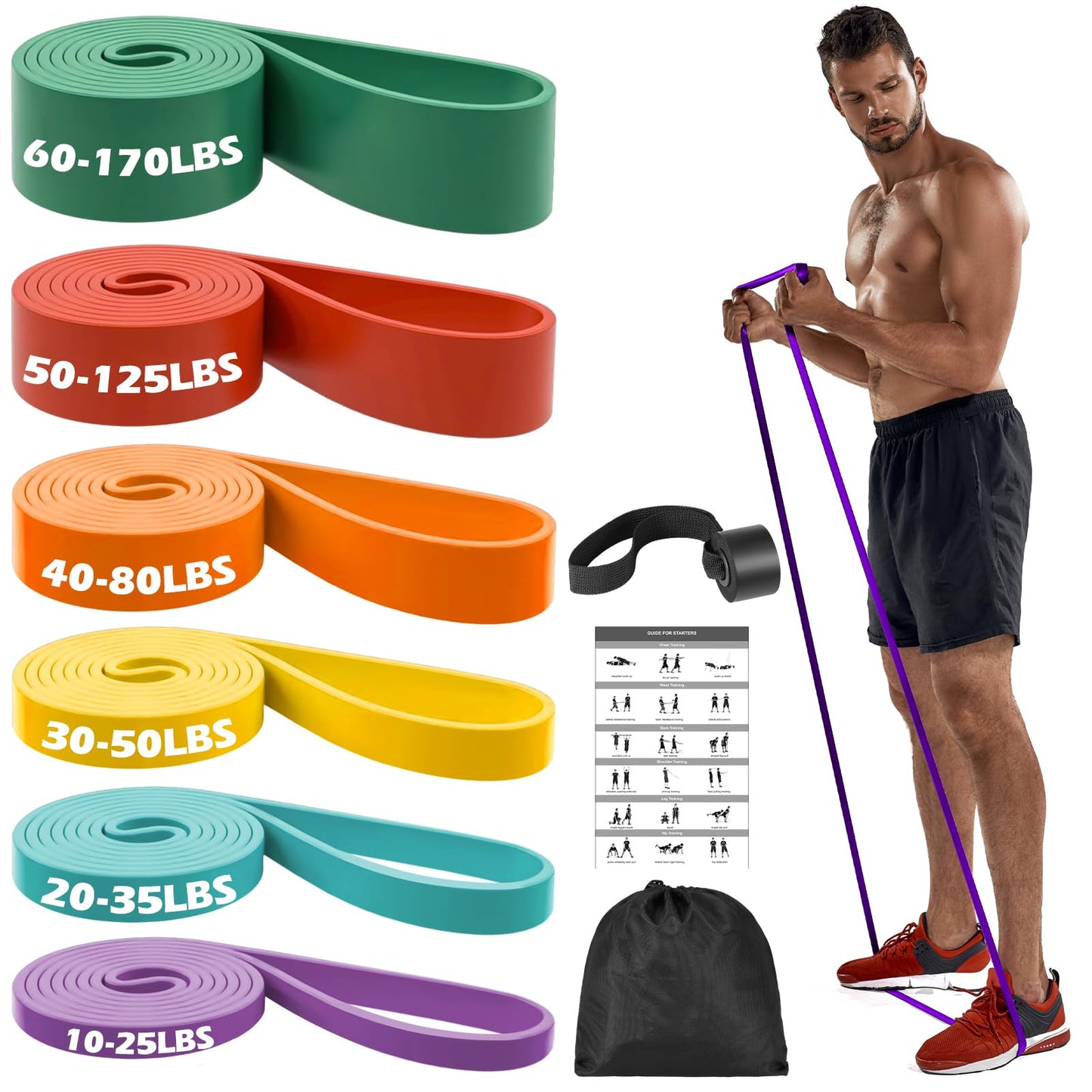 Zacro Resistance Bands, Fitness Bands Set with door anchor for yoga, Pilates, training, physiotherapy, pull-up assistance, strength training for men and women.
