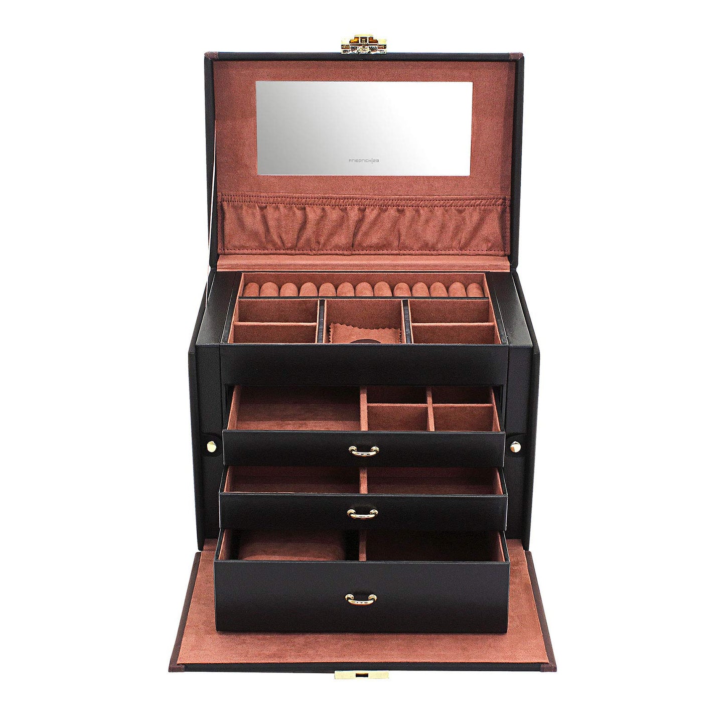 Friedrich23 Jewelry Box - Jewelry and Watch Case Copenhagen 2.0 Microfiber in black - Drawers and hinged door