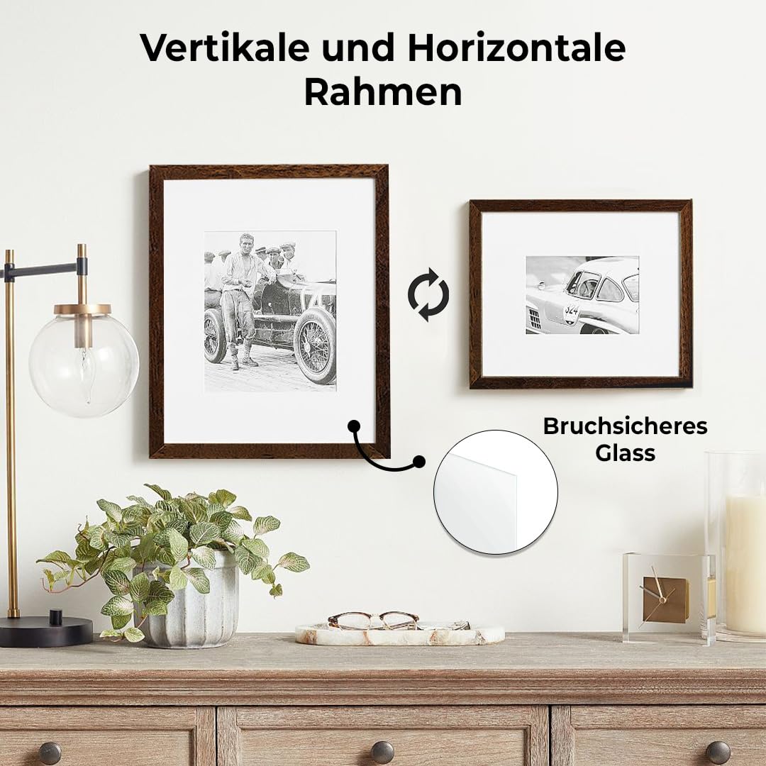 JCNORD MDF Walnut Wood Picture Frame 40x50 cm with shatterproof acrylic glass | Modern photo frame for walls and tables