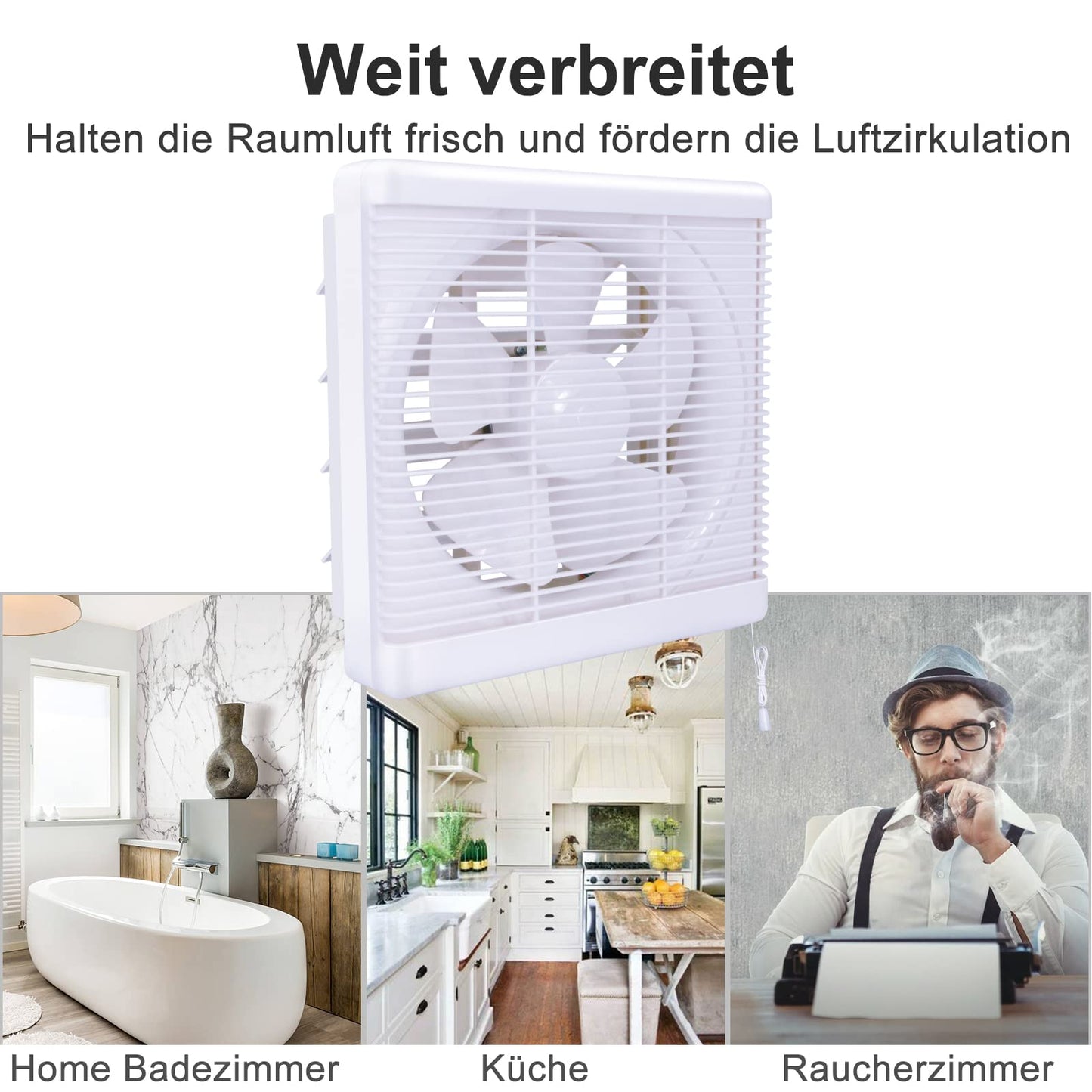 HUGOOME Exhaust Fan 800m³/h Open Size 300*300mm, 2-way reversible Strong airflow Wall-mounted fans used for ventilation in kitchen, bathroom, attic windows, and basement.