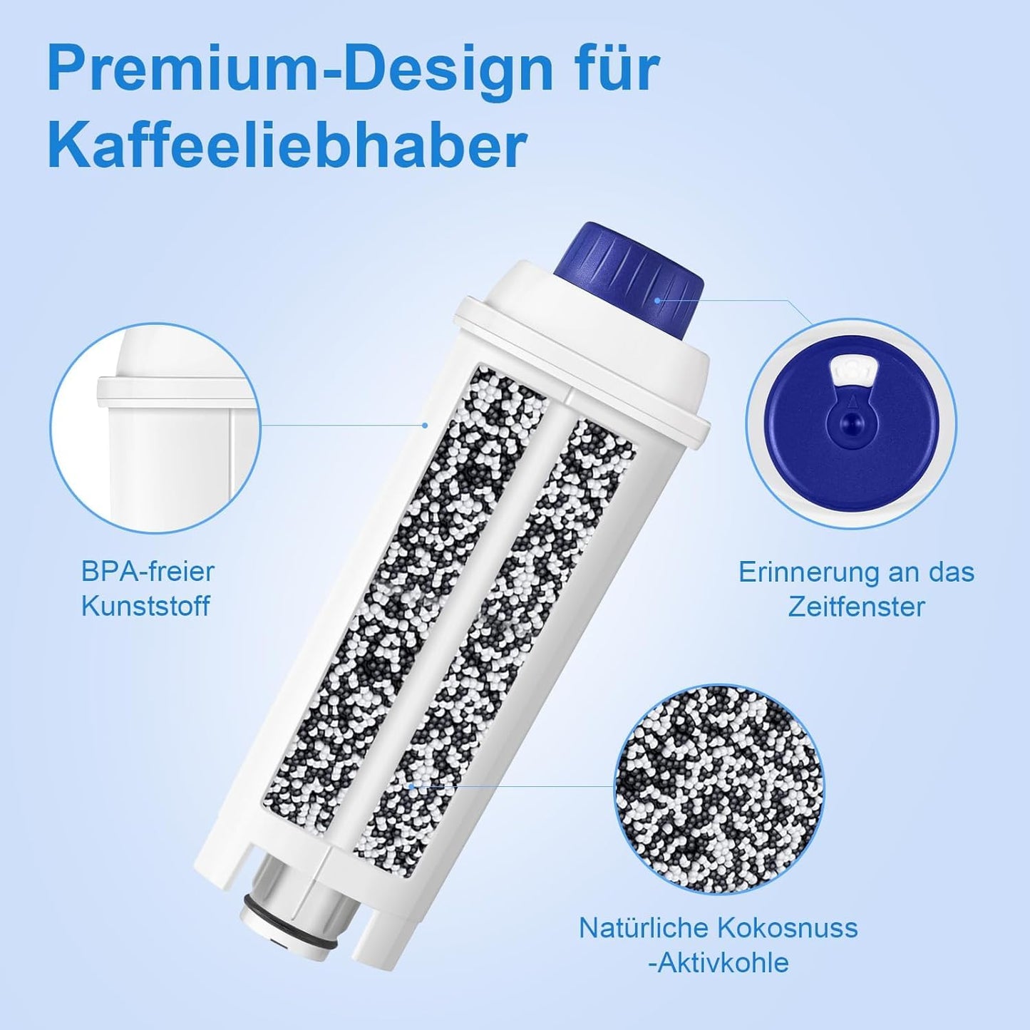 Molifal water filter, replacement for Delonghi coffee machines DLSC002 filter, compatible with Delonghi Dinamica, Magnifica S, Eletta Explorer, ETAM Autentica EPAM and ECAM series (4x)