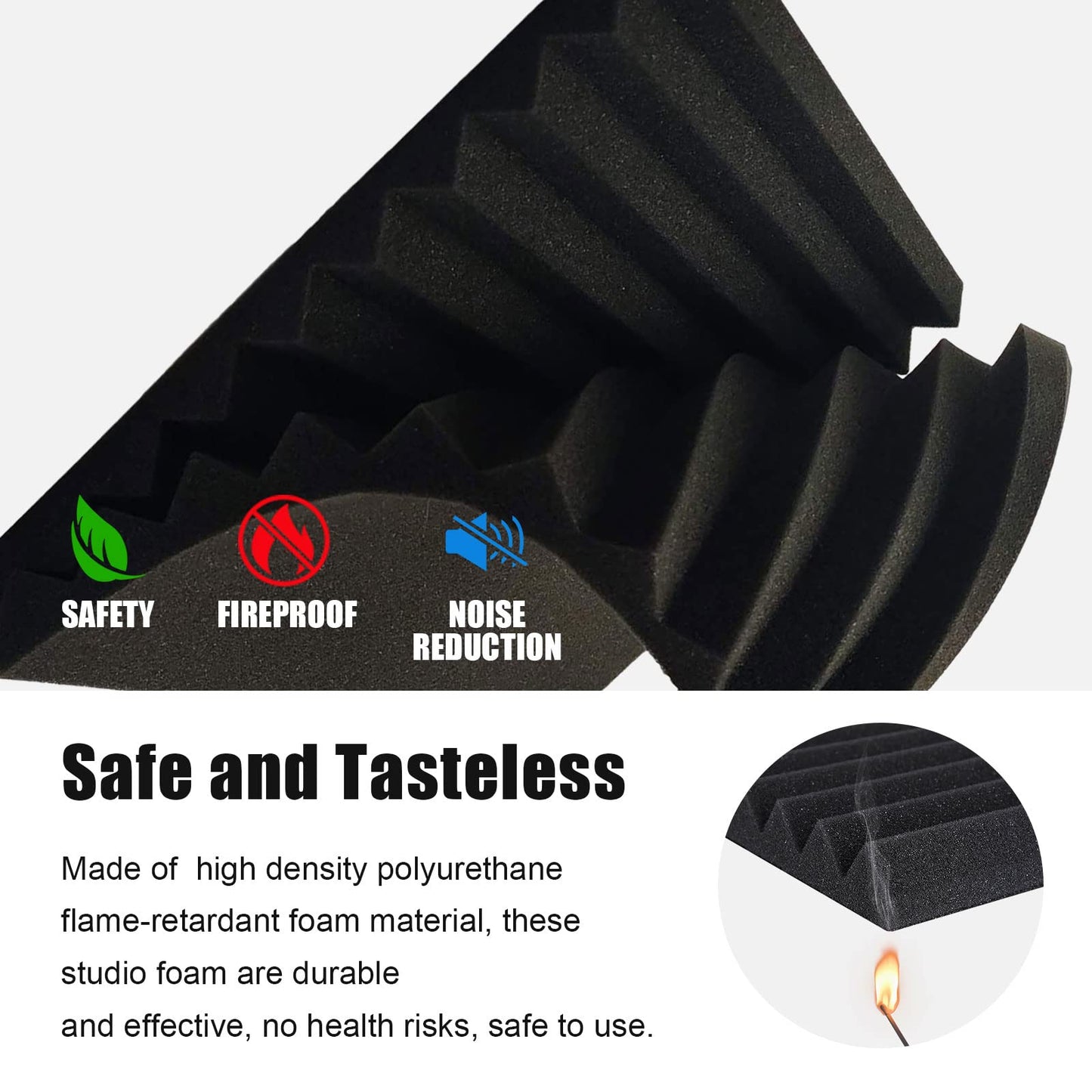 JBER 48 pieces Acoustic Foam Acoustic Panels, 2.5 x 30.5 x 30.5 cm Sound Absorber Acoustic Foam Soundproofing for Recording Studio, Black