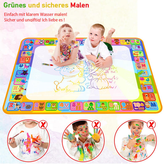 Aqua Magic Doodle Mat - Water Drawing Mat 100 * 70cm Kids, Large Magic Drawing Mat with Water Book, 4 Magic Pens, 8 Stamp Set Toy for 2 3 4 5 Year Old Girls Boys Gift
