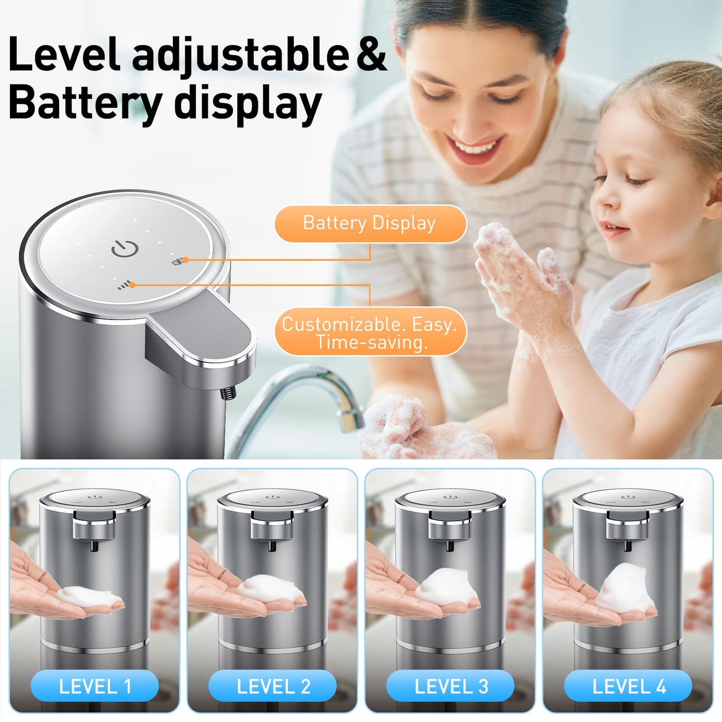 Fantictas automatic wall mounted soap dispenser with infrared sensor, 380ml electric soap dispenser without drilling, USB rechargeable, IPX5 waterproof for bathroom toilet kitchen - silver