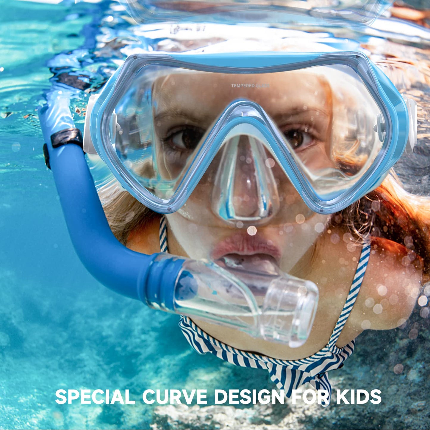 Findway kids diving mask, swimming goggles for boys and girls teenagers, snorkel mask with nose cover 180° panoramic HD anti-fog anti-leak diving mask for children 6-16 years.