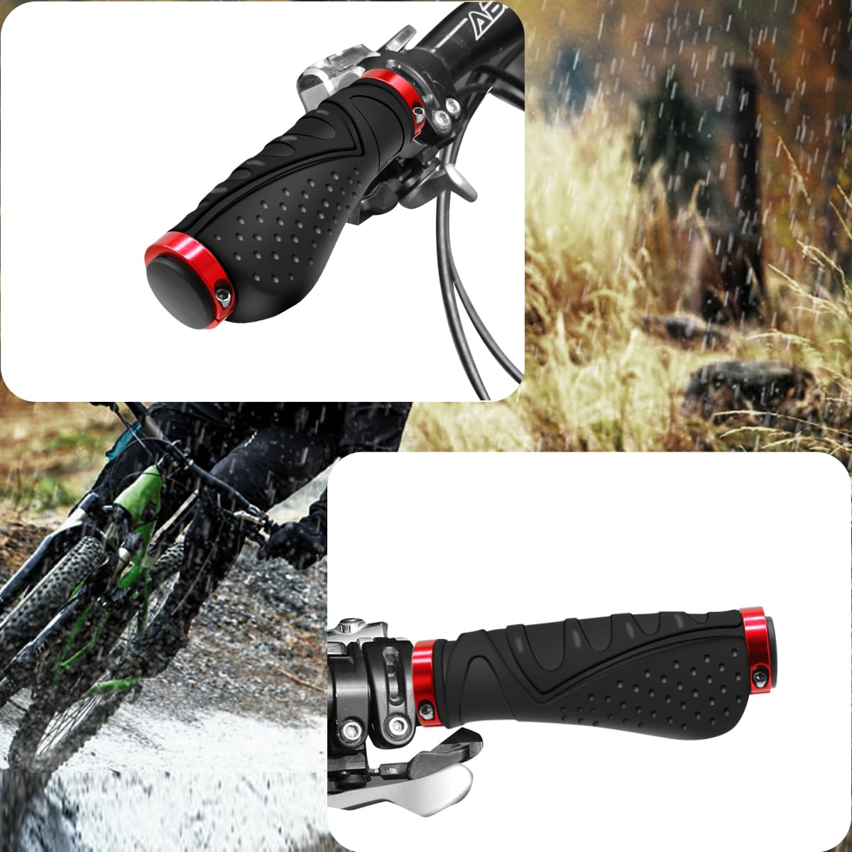 REETEE Bicycle Grips Non-Slip Handlebar Grips Ergonomic MTB Grips, Two Sides Lock-On Design Handlebar Grips for 22.2mm, Mountain Bike, Road Bike Handlebar (Black Red)