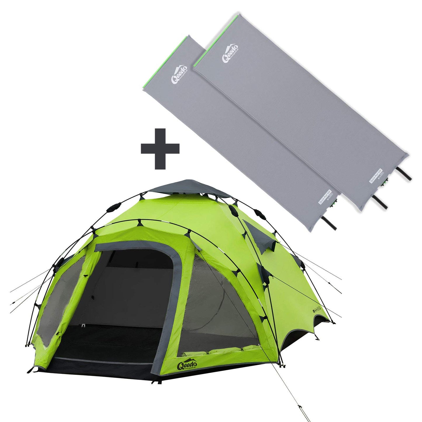 qeedo Quick Oak 3 camping instant tent, Quick-Up system, includes 2 XL sleeping mats