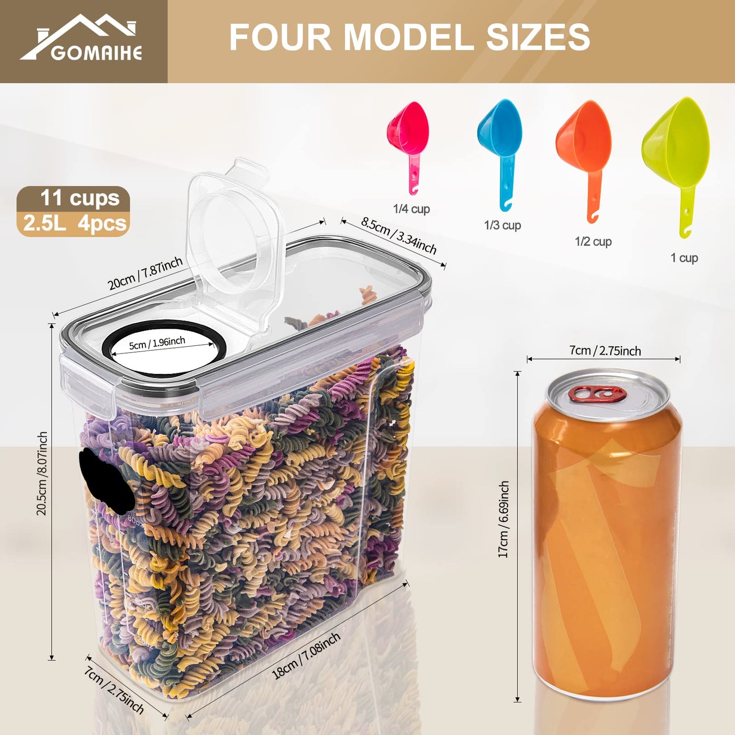 GoMaihe Storage Container Set, 2.5L*6 Pieces Kitchen Organizer, Airtight Plastic Food Storage Box with Lid, Containers for Storing Cereal Flour Coffee Beans Cornflakes Spaghetti