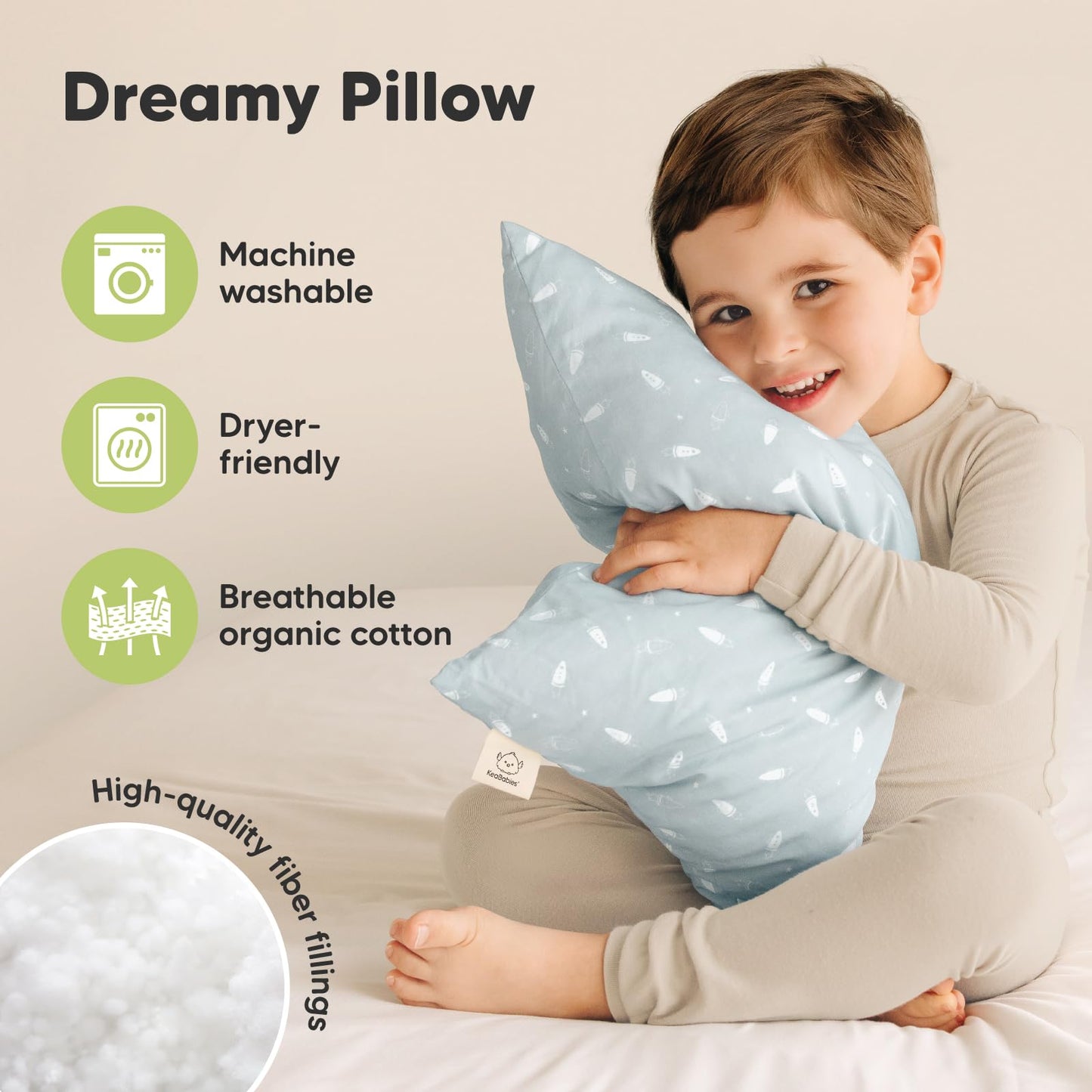 2-pack Toddler Pillow 33 x 45 cm - Soft Organic Cotton Pillow Kids - Toddler Head Pillow for Sleeping - Small Children's Pillow - Kids Pillow for Toddlers - Children's Pillow (Spacecrafts)