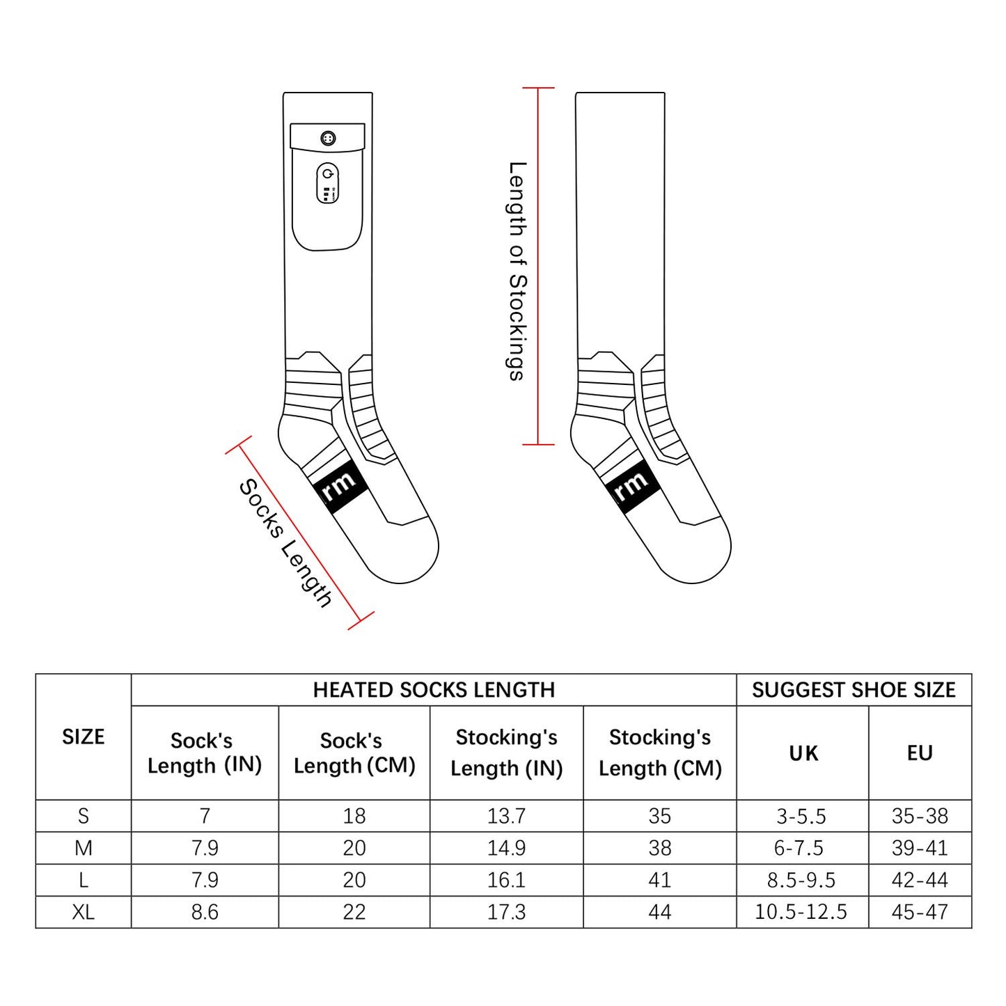 DR. WARM Heated Socks Men Women, 7.4V 3000MAH Electric Rechargeable Battery Socks, Winter Cotton Socks Foot Warmer (Black/Red, L)