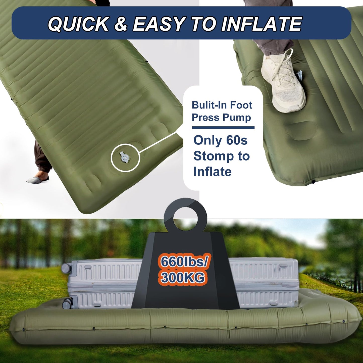 Origin Isomatte Camping Self-inflating, 14cm Ultralight Sleeping Pad Inflatable Compact Size, Self-inflatable Air Mattress Outdoor with Foot Pump for Hiking, Beach, Travel, Tent, Hammock