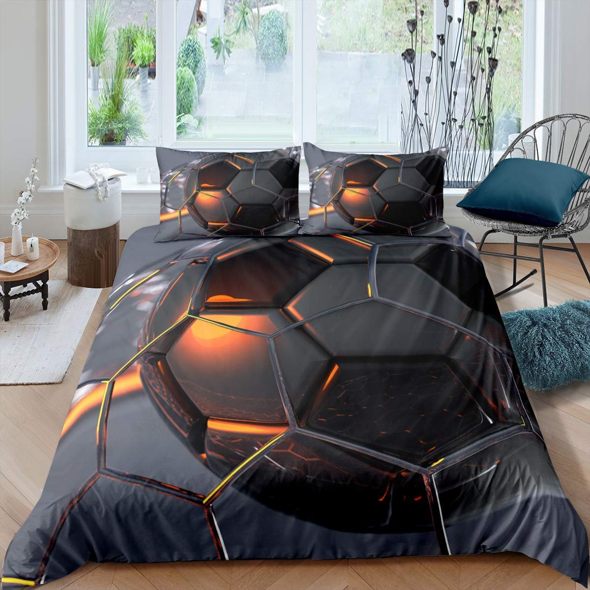 Loussiesd kids' bedding set soccer print duvet cover set black grey 2pc 135x200cm microfiber bedding for boys teens soccer sports theme with 1 pillowcase zipper