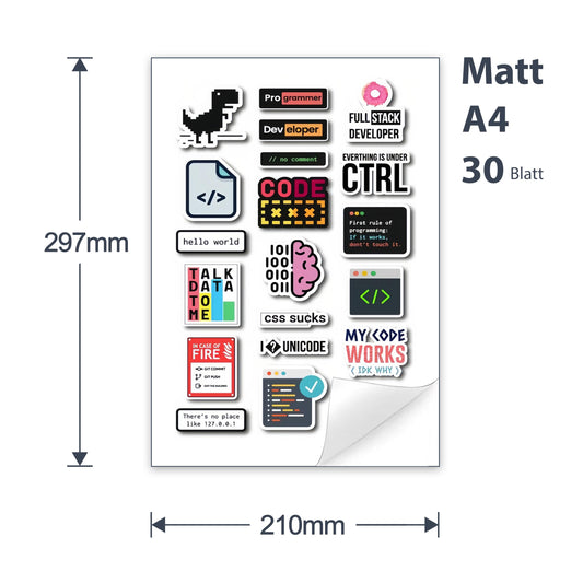 Cartridgeify 30 sheets A4 vinyl sticker paper, printable sticker film, white, self-adhesive waterproof sticker label, vinyl sticker for inkjet printer laser printer
