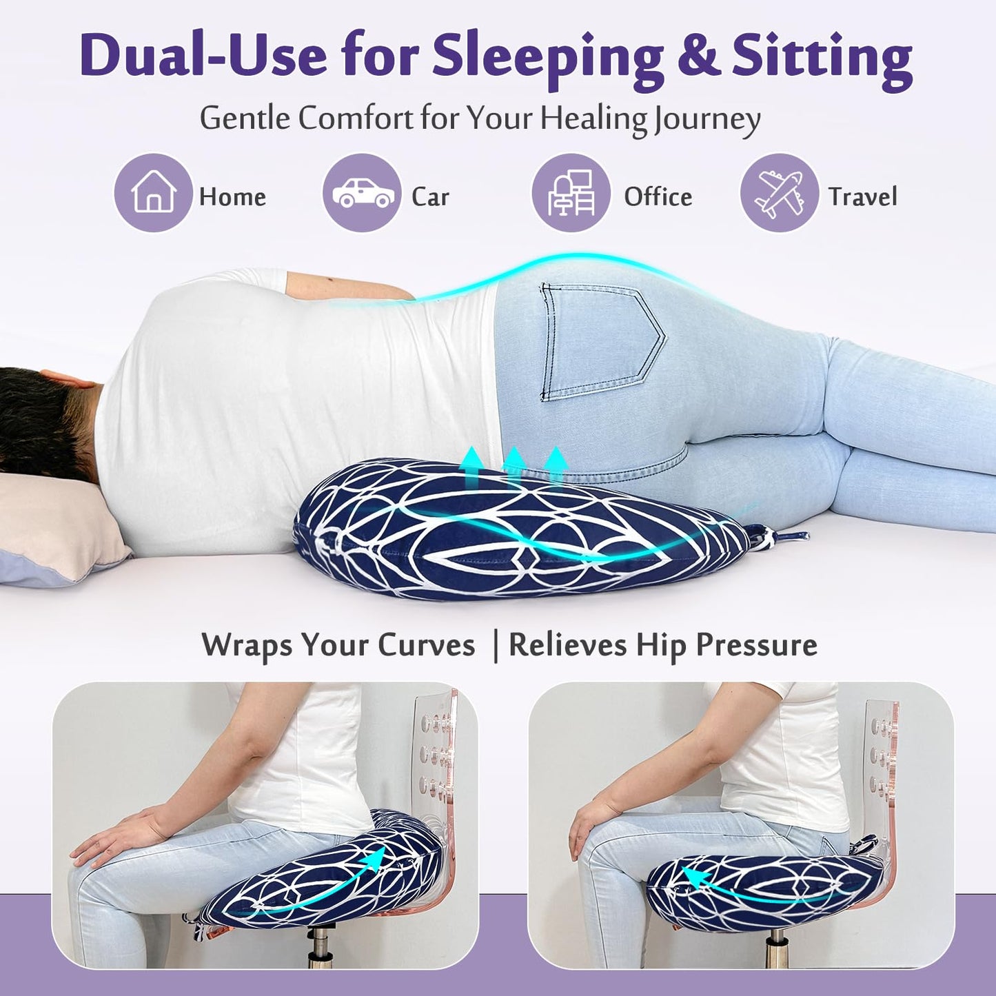 Mybow BBL cushion for post surgeries, Brazilian butt lift cushion for post surgeries, recovery for sitting, sleeping, driving, butt cushion for women, lumbar, back, hip cushion, seat support.