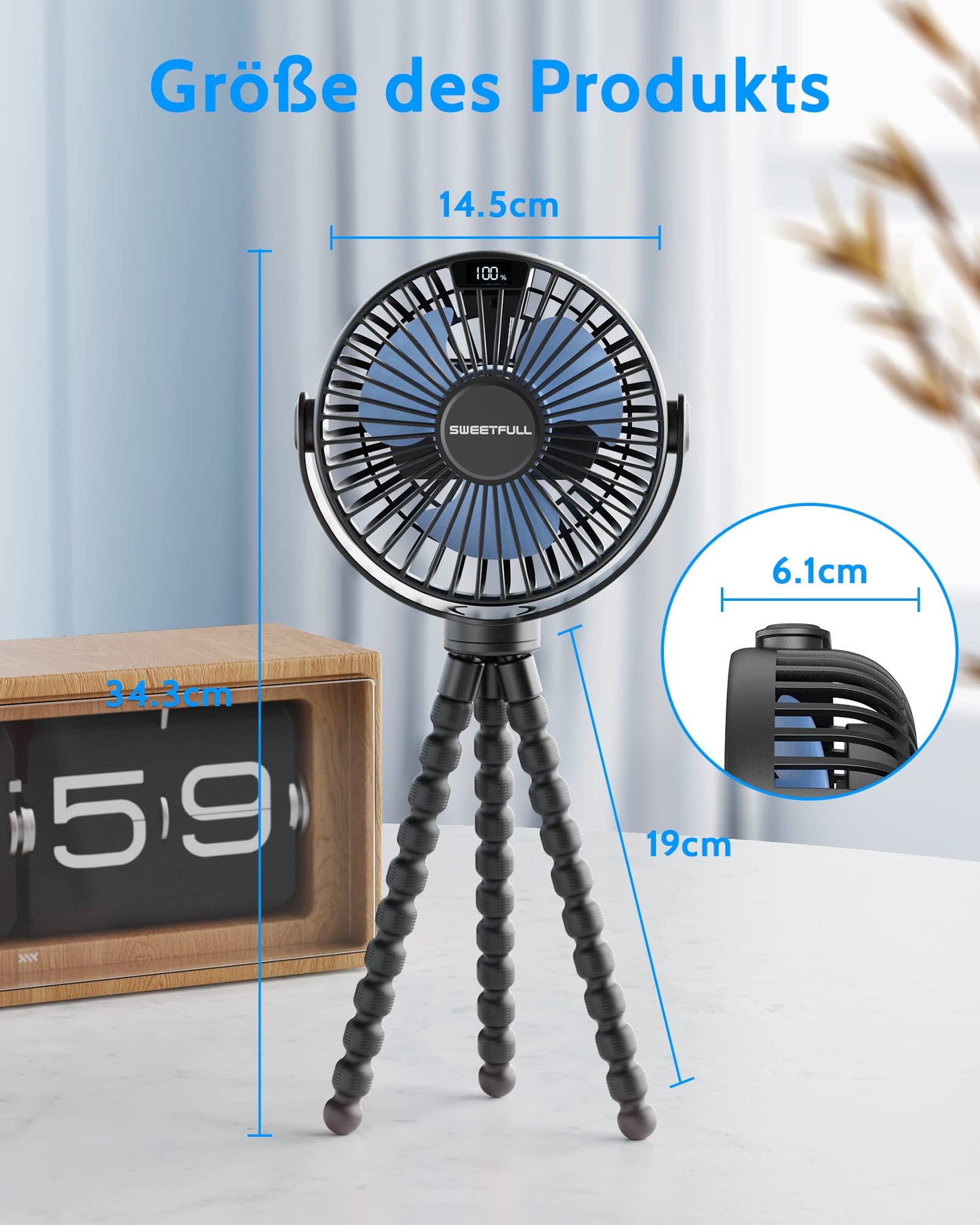 SWEETFULL mini fan stroller fan quiet handheld fan 4000mAh battery desk fan usb small portable fan travel office camping car 360 degree rotation