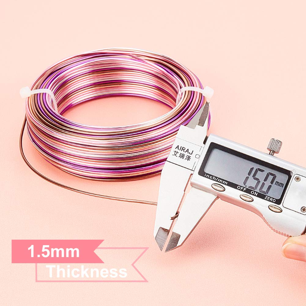 BENECREAT Multicolor Jewelry Craft Aluminum Wire (15 Gauge/1.5mm, 136 ft/41m) Bendable metal wire with storage box for jewelry beads craft project - Silver, Pink, Brown, Purple, Siena.