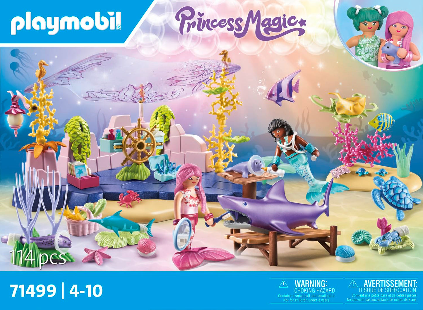 PLAYMOBIL Princess Magic 71499 Underwater Animal Care for marine creatures, caring for sea animals, includes care station, bandages, and more, diverse toys for kids ages 4 and up.