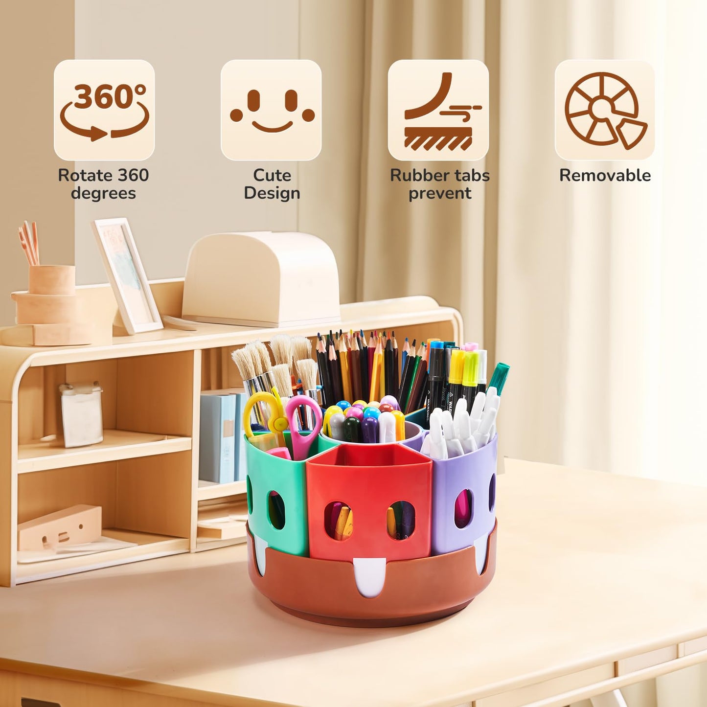 GAMENOTE Rotating Pen Holder Desk Organizer - Kids Desk Container for Tidying up and Storing, Revolving Shelf for Office Supplies School Supplies Craft Storage (Small)
