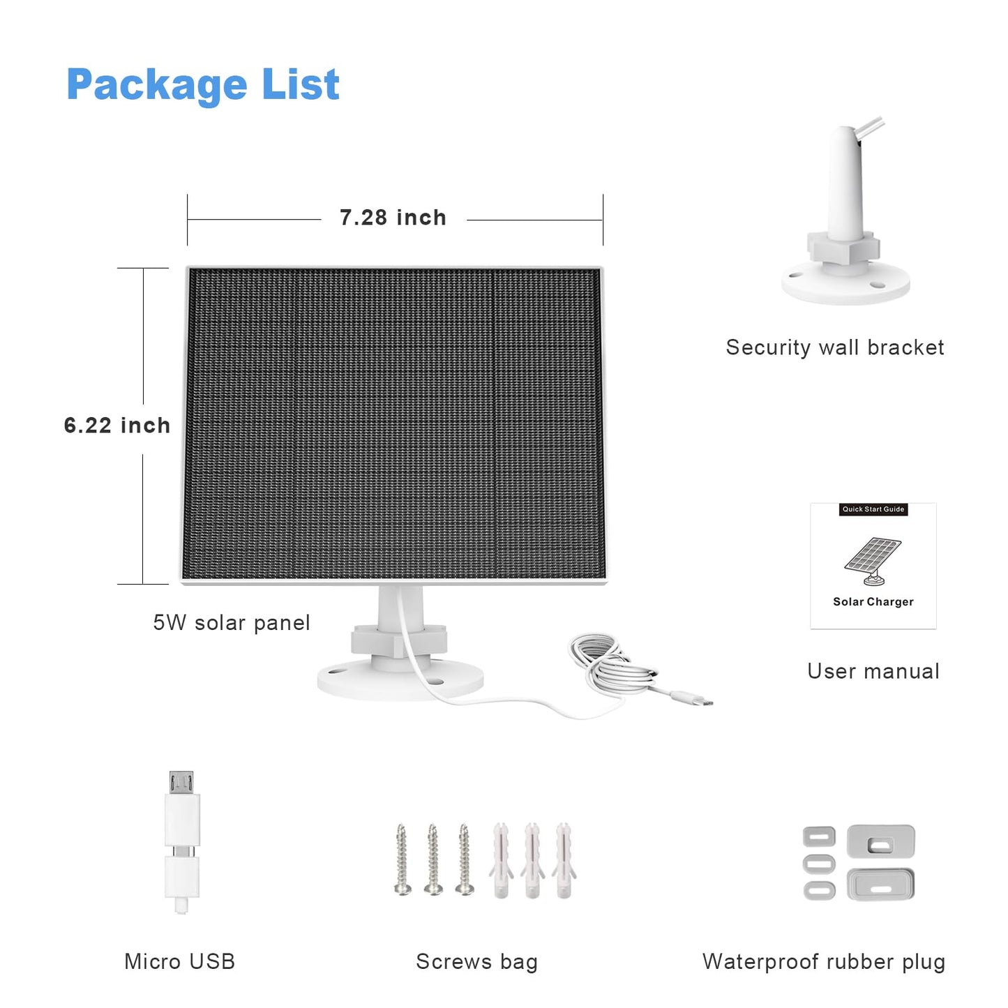 Solar panel for Eufy Outdoor camera, 5W Camera Solar Panel Compatible with Eufycam, Continuous power supply, Panel with 9.8ft charging cable, IP65 Waterproof, 2 Packs.