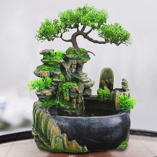 TFCFL indoor tabletop fountain green plant garden fountain outdoor fountain with LED lighting waterfall decoration (no mist)