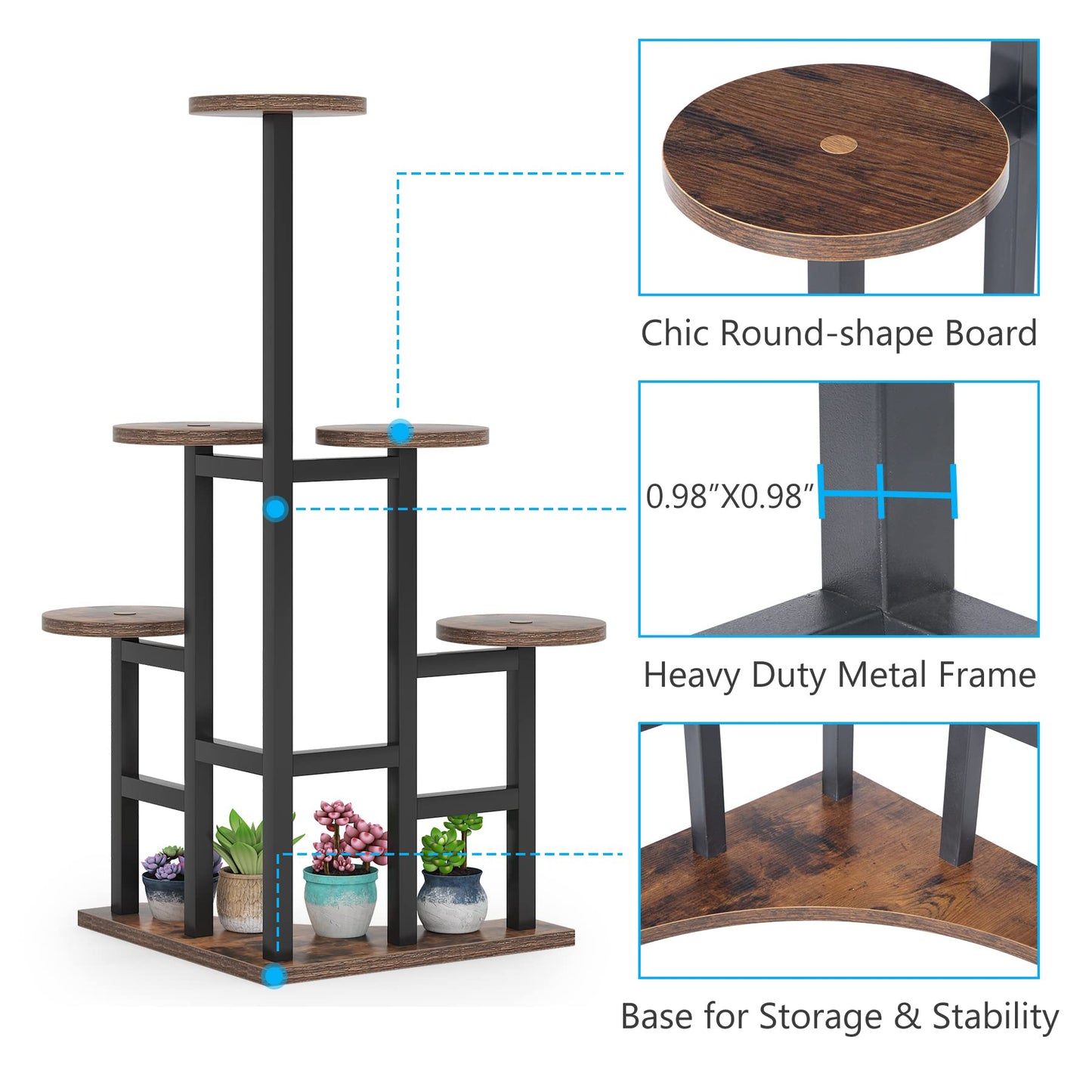 Tribesigns flower stand, plant shelf indoor, 6 levels flower rack indoor, metal plant stand flower rack pot for living room, balcony, garden, rustic brown