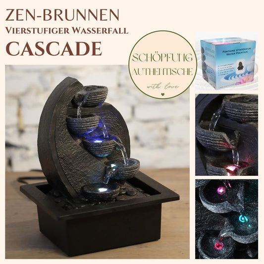 Zen'Light - Room Fountain Waterfall V2 4 Levels in Natural Stone Effect with Colored LED Light - Modern Zen Table Decoration, Ideal for Meditation and Relaxation - H 26 cm.