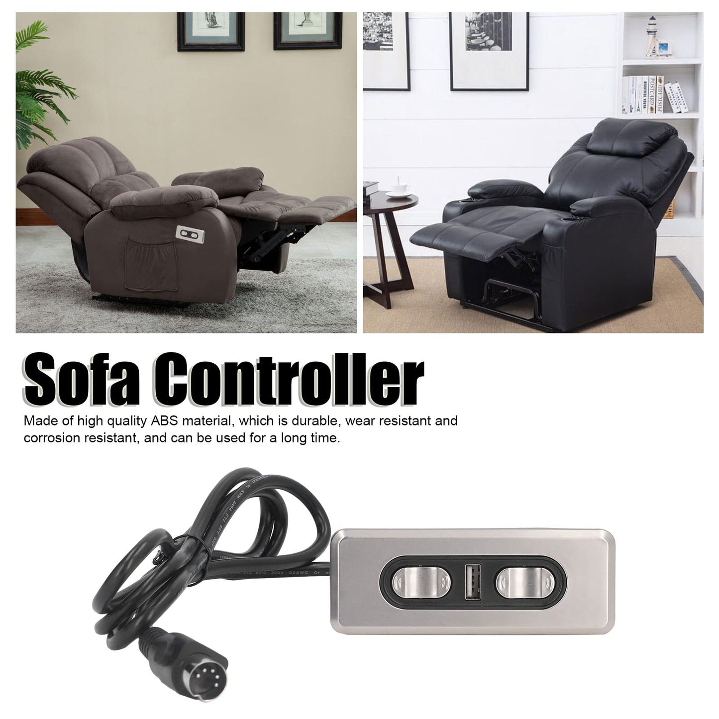 Electric sofa remote control, dual motor control, USB charging port, for lift chairs and recliners.