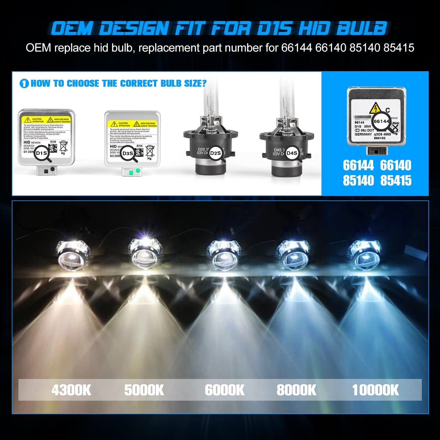 AOLEAD D1S Xenon Bulb Hid Xenon Headlight Lamp 12V 35W, 10000K (2 Bulbs)