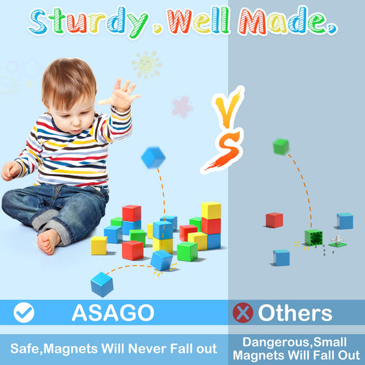 Asago Magnetic Building Blocks 28 Pieces, Large Magnet Stones 34mm 3D Magnets Puzzle for Brain Training in Children