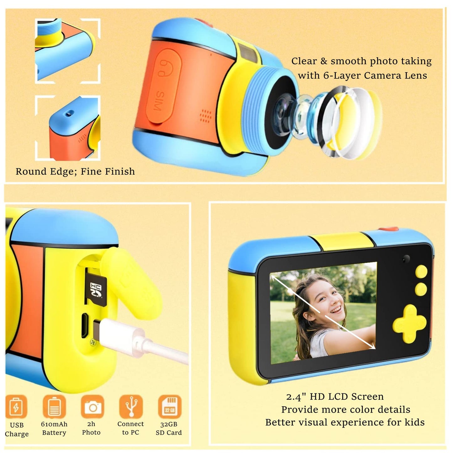 YunLone ToyZoom, 24MP, digital camera, 1080P HD camcorder, dual lens, selfie mode, comes with 32GB SD card, 2.4 inch screen, great birthday gift.