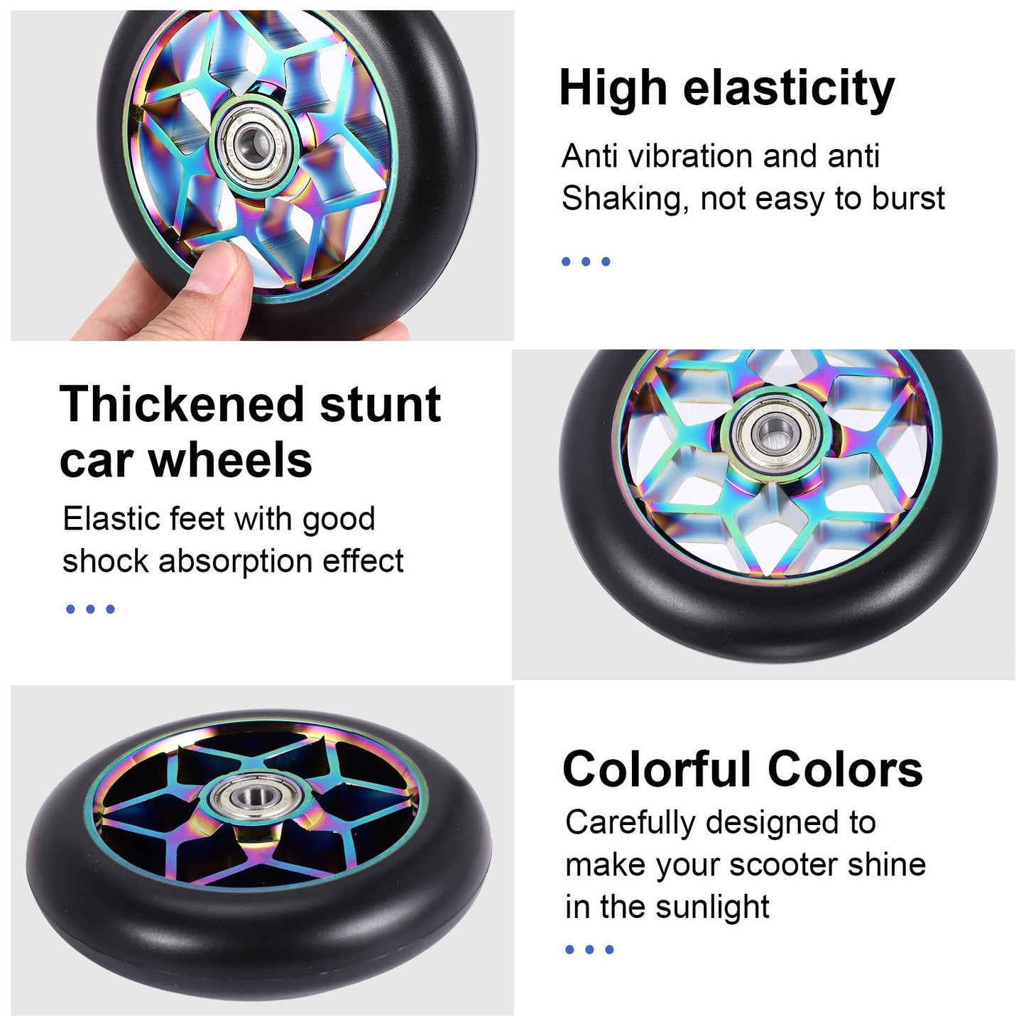 LEWITORS 2 pcs Stunt Scooter Wheels Scooter Replacement Wheels Roller Accessories 110mm Roller Pu Thick Stunt Car with Bearings for all kinds of Scooters(Black)