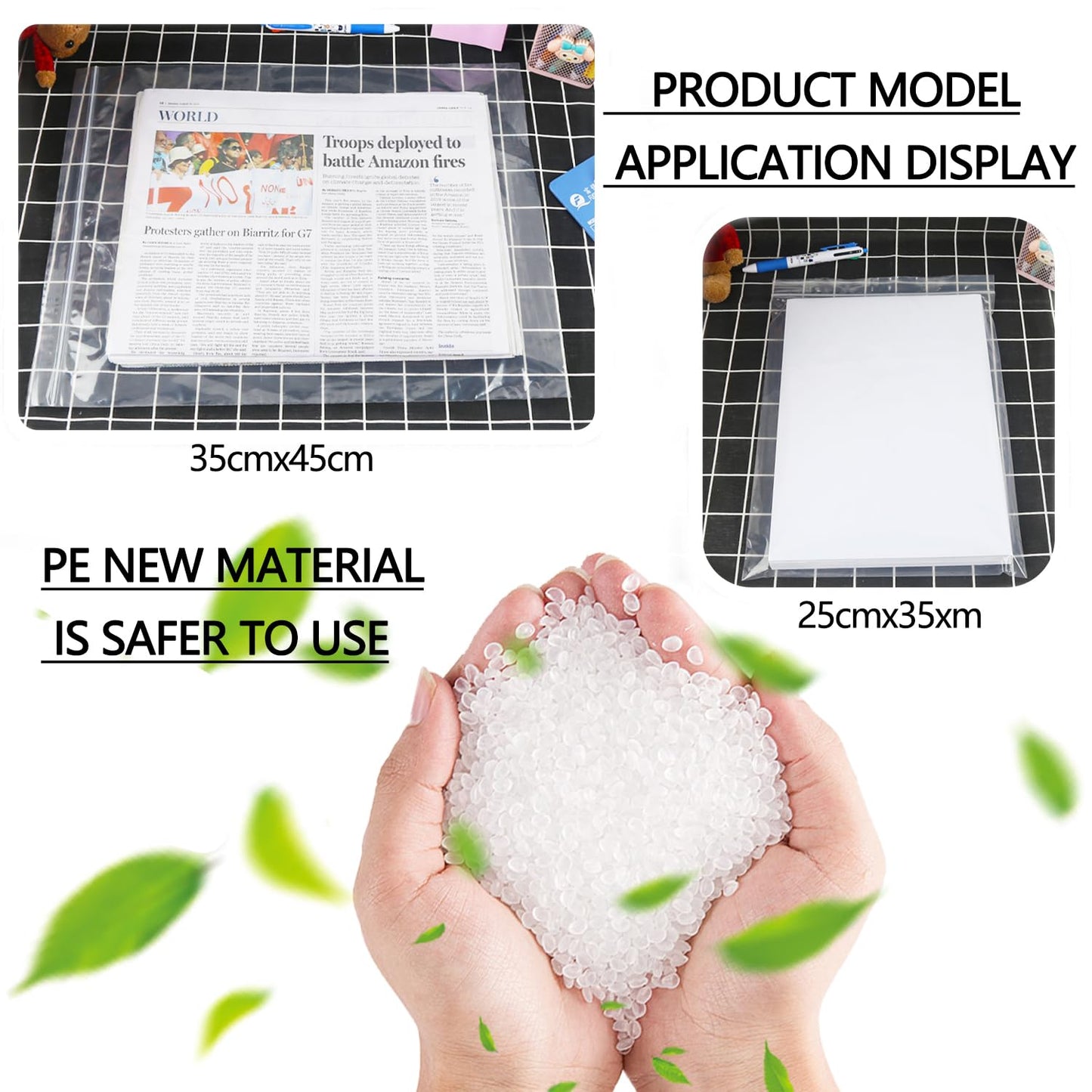 100 pieces of zipper bags 350mmX450mm resealable 160μm waterproof plastic bags with zip lock closure. Can hold clothing, shoes, scarves, and gloves.