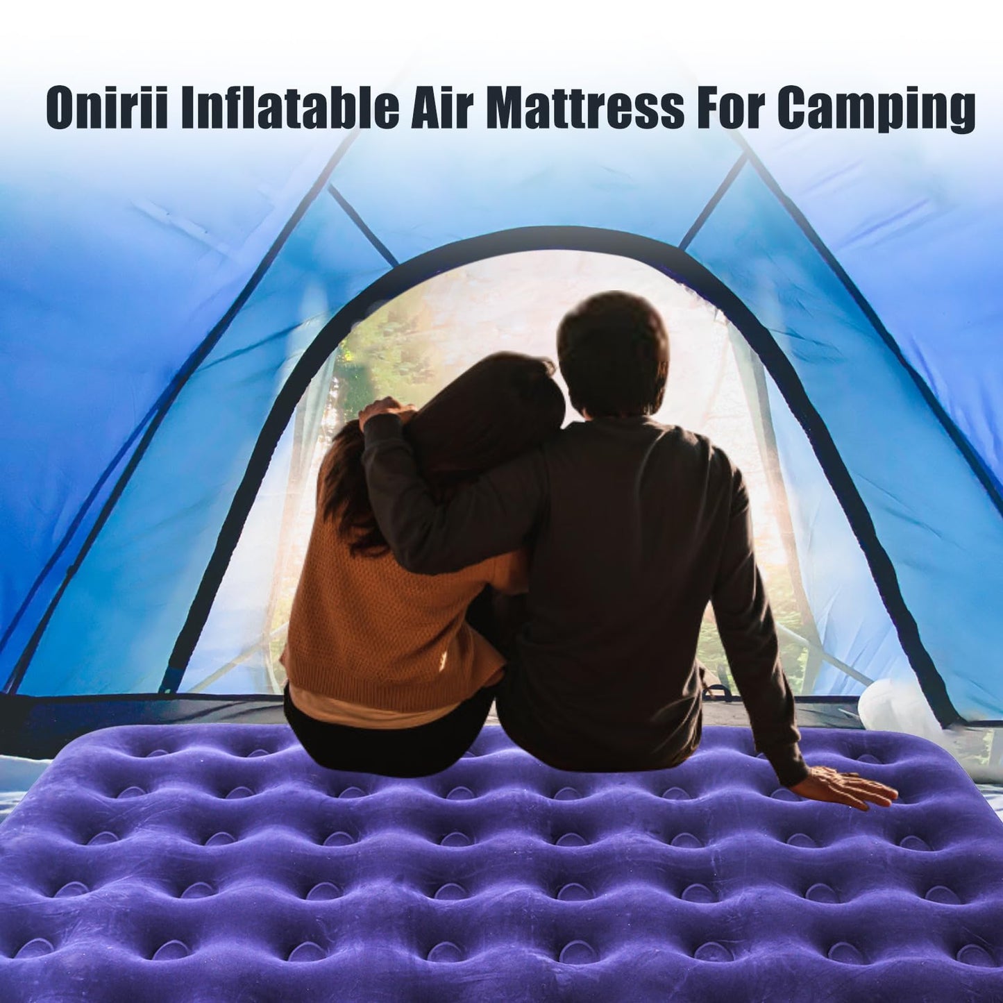 Icelus Double Inflatable Air Mattress 204x153x23 cm with Air Pump, Camping Mattress Air Bed, Inflatable Mattress Bed, Travel Bed, Sleeping Pad for Home and Travel