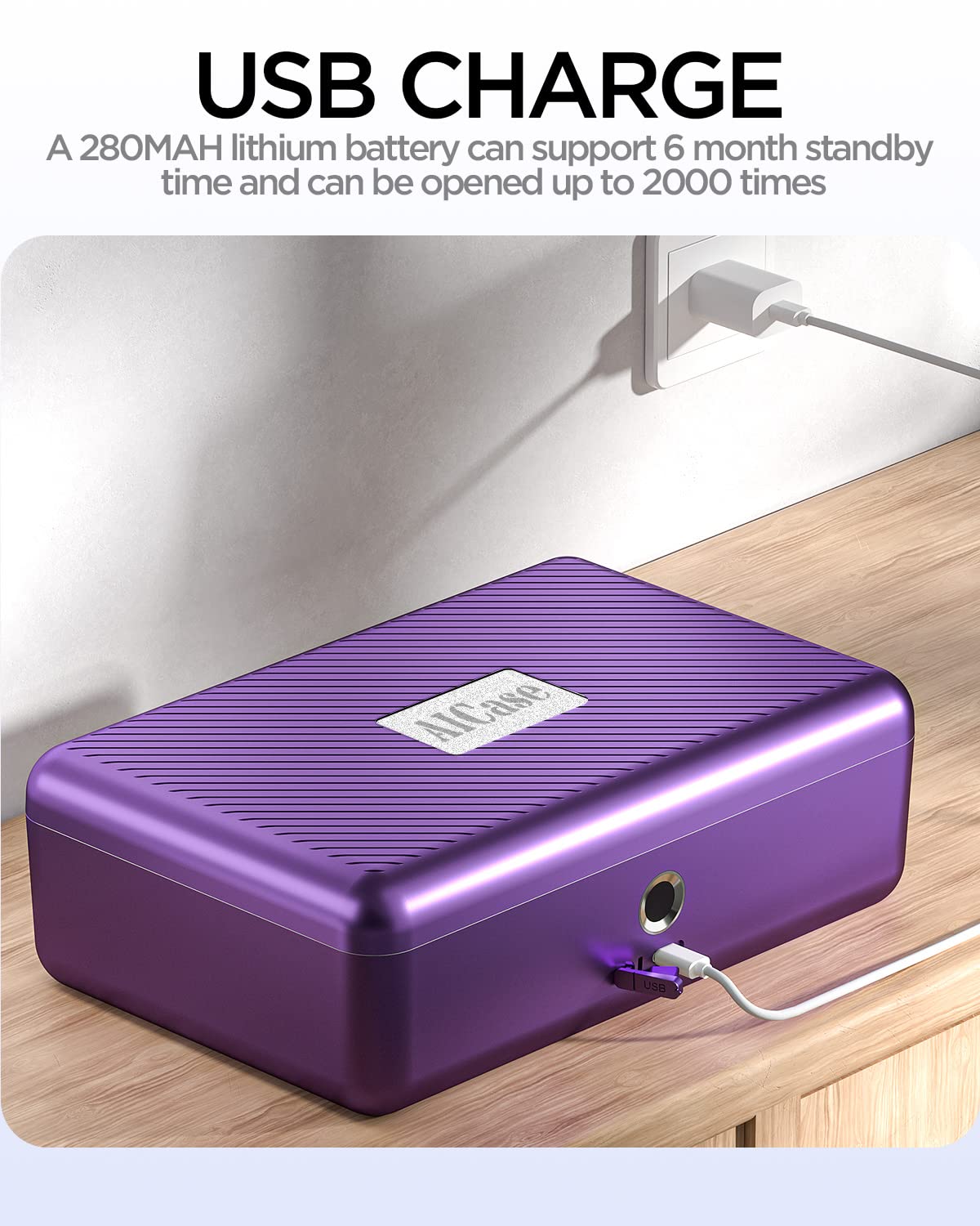 AICase Biometric Storage Box with fingerprint, portable, for cash, jewelry, security lock, combination lock for car, home, office, travel_2