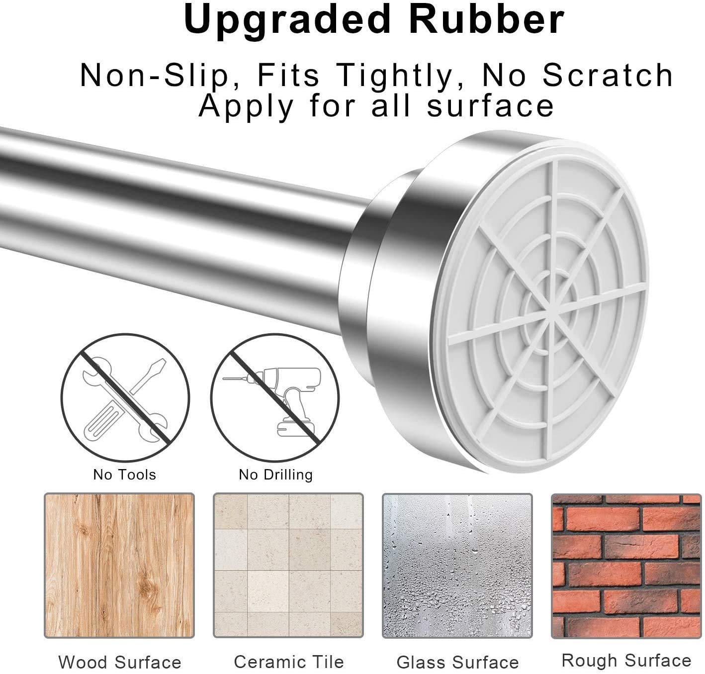 Telescopic pole silver 120cm-290cm shower curtain rod without drilling made of stainless steel extendable clothes rod adjustable by turning, secure grip for shower and bathtub 120 to 290cm