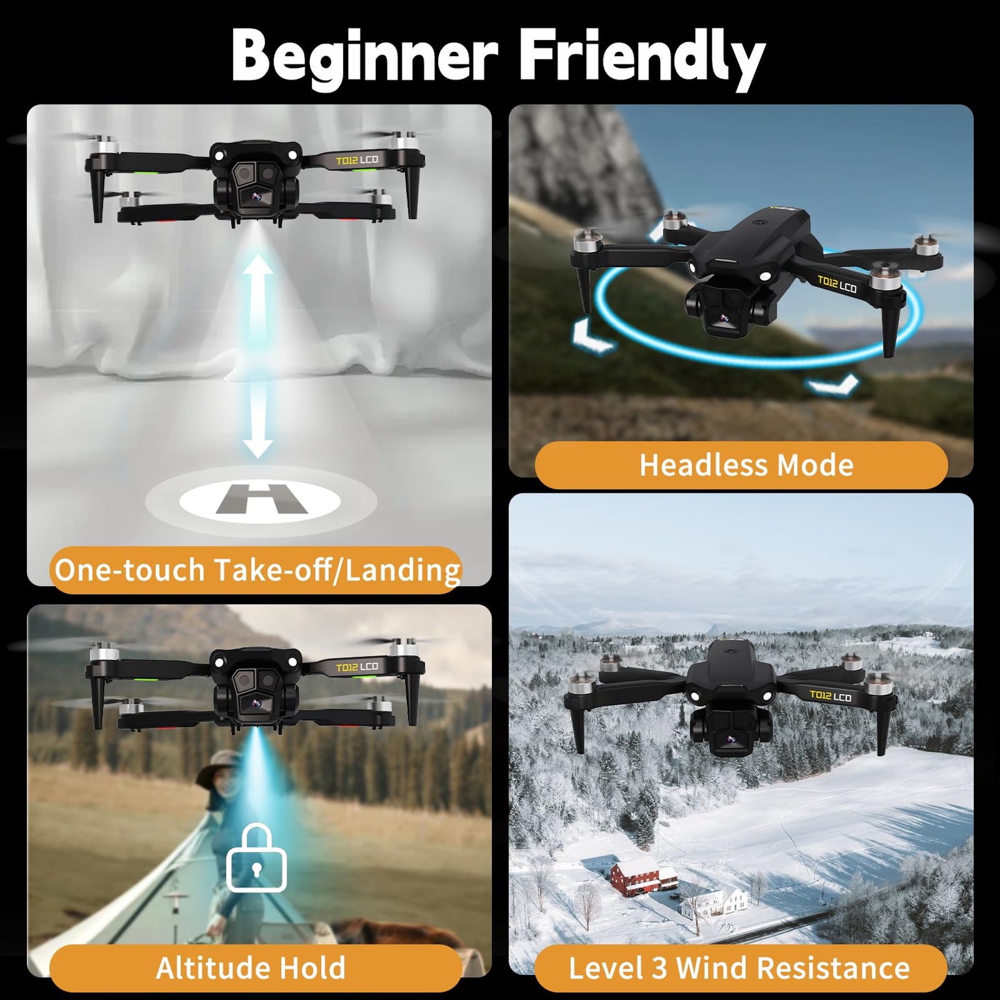 Toladrone TD12LCD Drone with Camera, Foldable RC Drone with LCD Screen Remote Control, Brushless Motor, Drone with Optical Flow Positioning, Drones for Adults, Quadcopter for Beginners