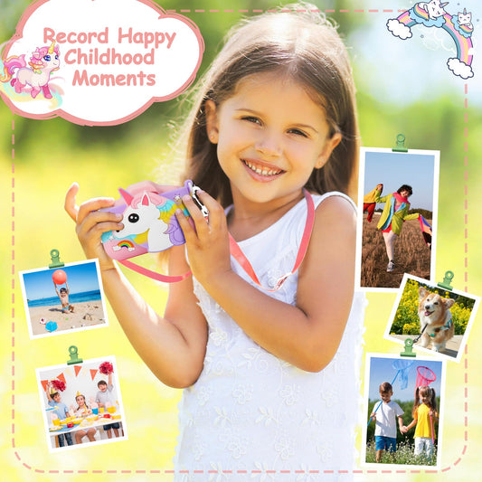 Kids Camera - Girls Gifts/1080P Kids Digital Camera+32GB TF Card, Anti-Drop Camera Case/HD Video/38 Picture Frames and Filters/8x Zoom/5 Learning Games, Gifts for Boys Girls 3-9 Years