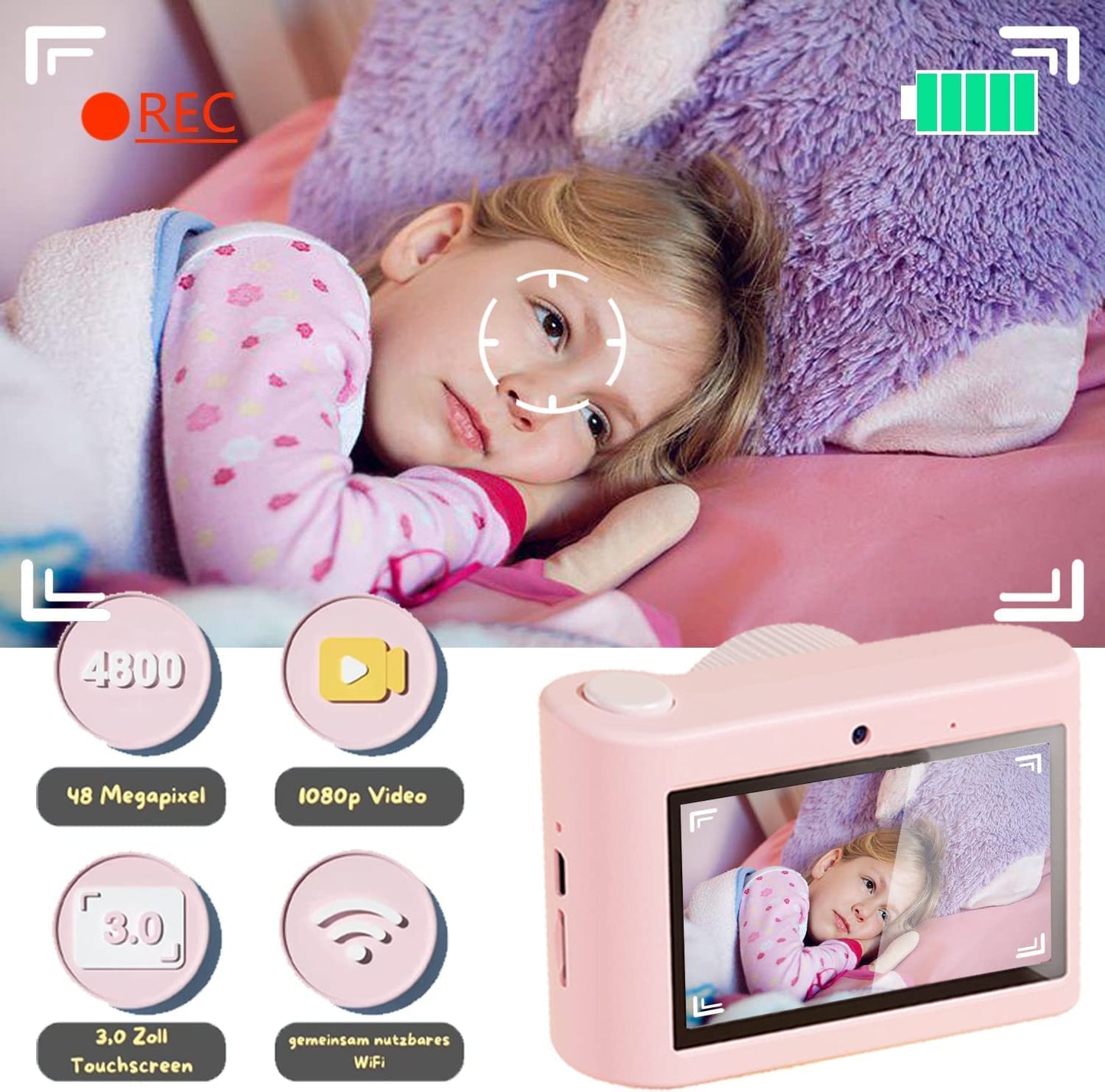 Camera 48MP 1080P HD Video Camera, Selfie Touchscreen Camcorder, WiFi Digital Camera with 32GB SD Card, Christmas Gifts for.