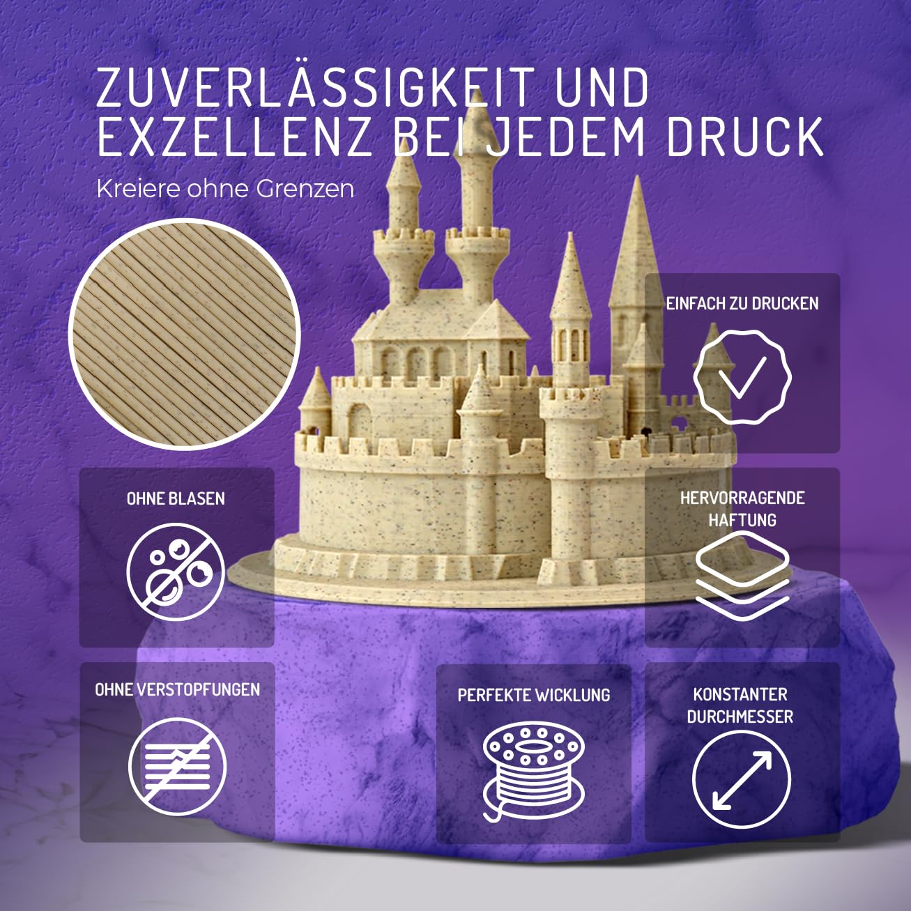 WINKLE PLA HD Textured Filament 1.75mm Marble, 1kg spool, compatible with FDM printers, 3D printing materials, dimensional accuracy +/- 0.05mm, easy to print.