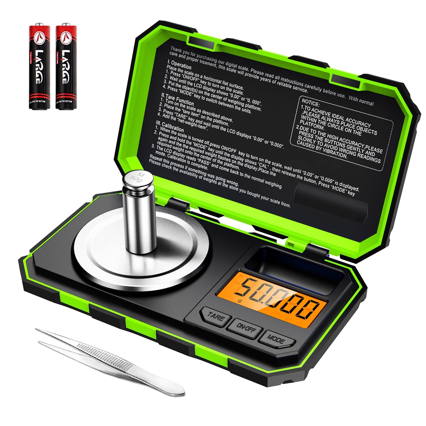 ORIA Digital Fine Scale, 50g/0.001g Milligram Scale, Mini Pocket Scale with 50g Calibration Weights & Tweezers, Tare Function, 6 Weight Units, for Kitchen, Experiments, Jewelry
