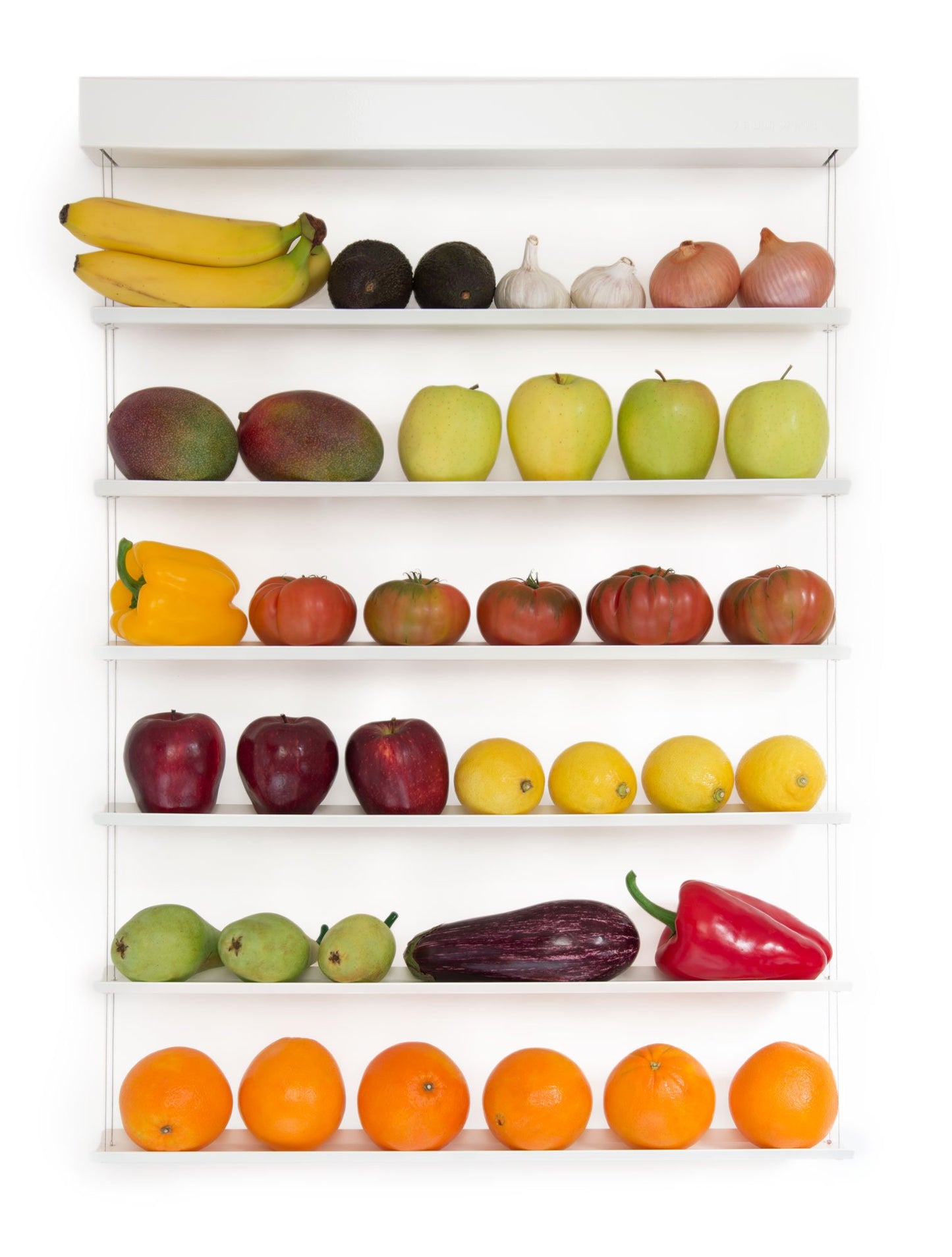 FRUITWALL - Hanging fruit rack I Fruit hanging basket I Fruit bowl design I Wall shelf for fruit & vegetables I Hanging shelf I Vegetable chandelier I Fruit storage wall I Kitchen wall shelf I 6 tiers - White
