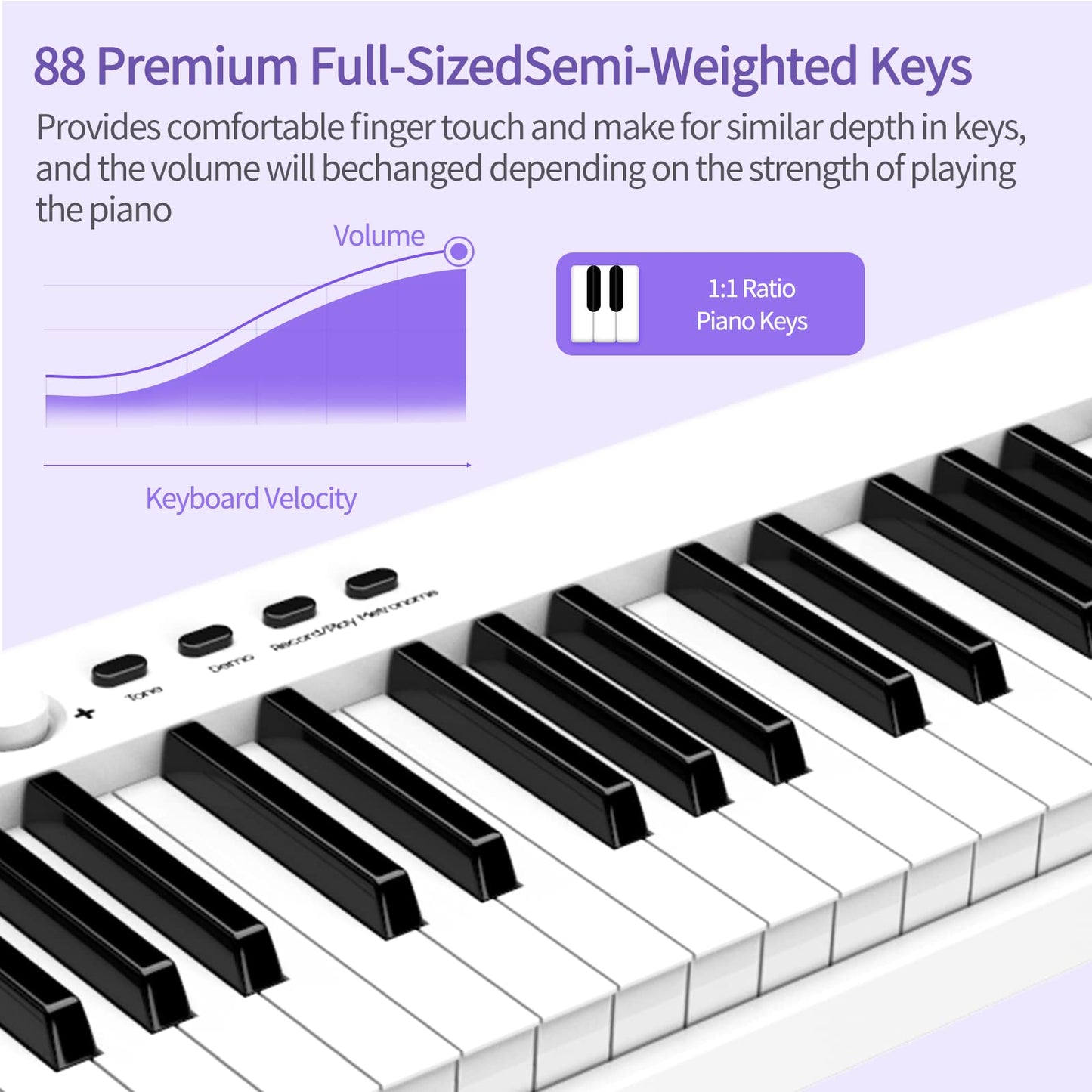 TERENCE 88-key piano Foldable keyboard with 1800mAh battery Support MIDI USB interface Piano app Bluetooth Music stand Stickers Audio cable Headphones Sustain pedal White