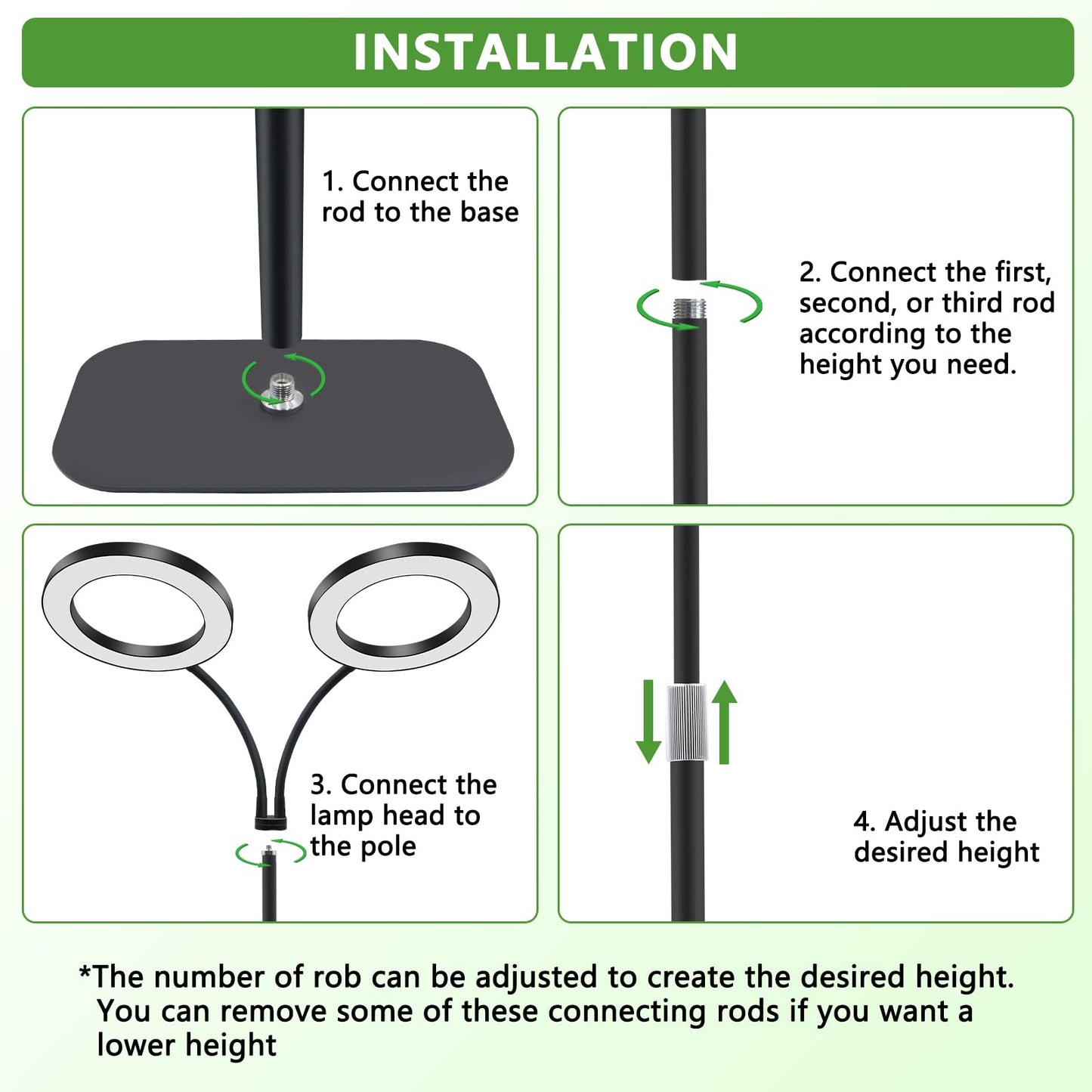 Niello Grow Lamp with Stand, 2-Head LED Plant Light for indoor Plants, Full Spectrum Growth Lamp, Auto on/off 3/9/12H Timer, 10 dimmable Levels, Adjustable Height for tall Plants.