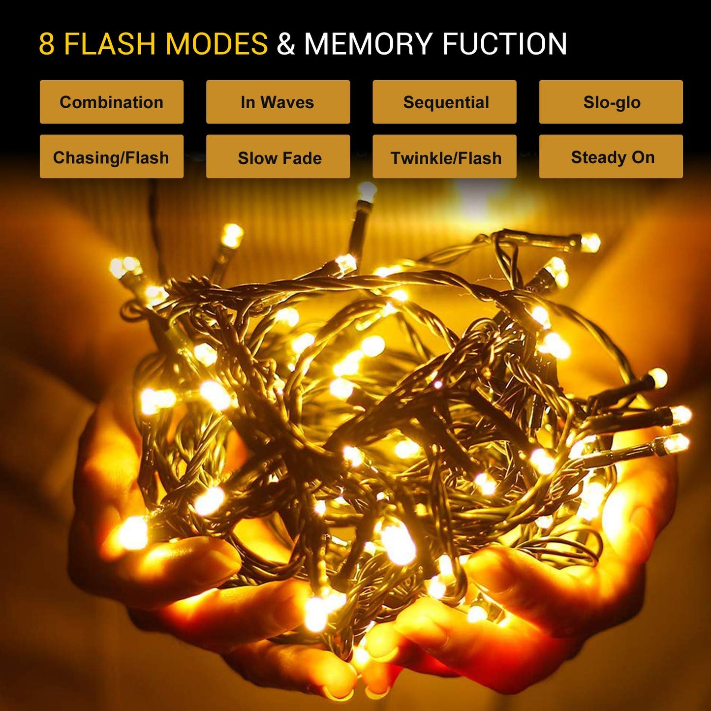 Quntis 2000 LEDs 50M Outdoor Warm White String Lights, Christmas Lights Indoor Plug-in, IP44 Outdoor String Lights, 8 Modes Christmas Decor for Garden Christmas Tree Bushes Balcony Patio Room