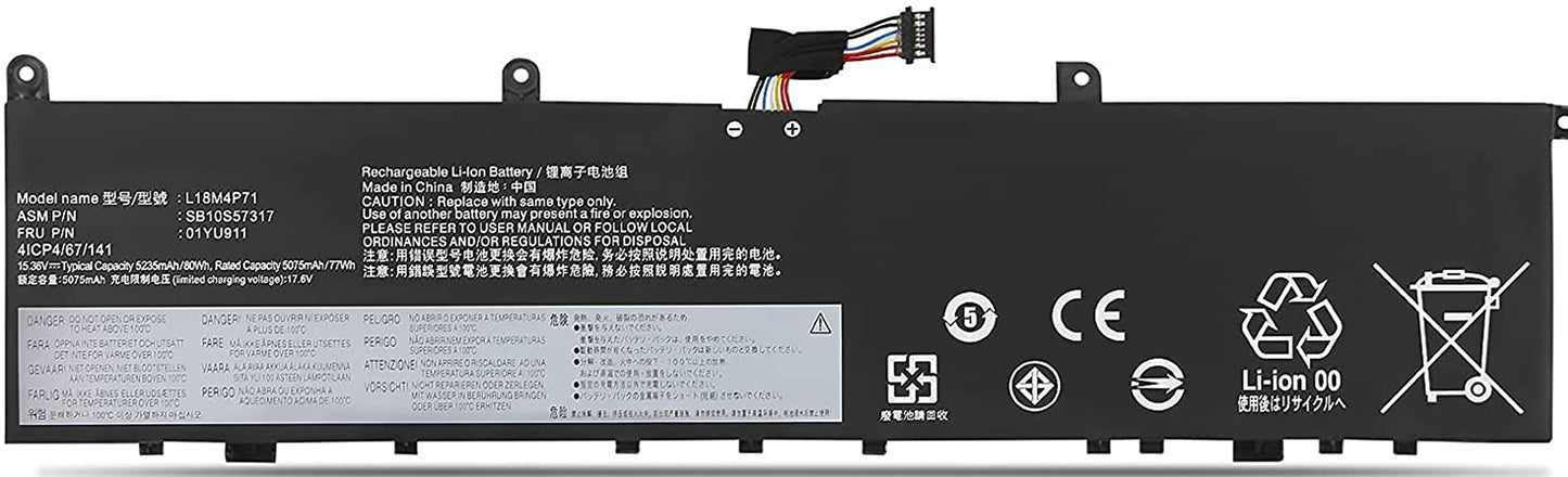 AKKEE L18M4P71 laptop battery for Lenovo ThinkPad X1 Extreme 1st Gen/2nd Gen ThinkPad P1 1st/2nd Gen Series L17C4P72 L17M4P72 01YU911 01AY968 01AY969 5B10V98091 15.36V 80Wh